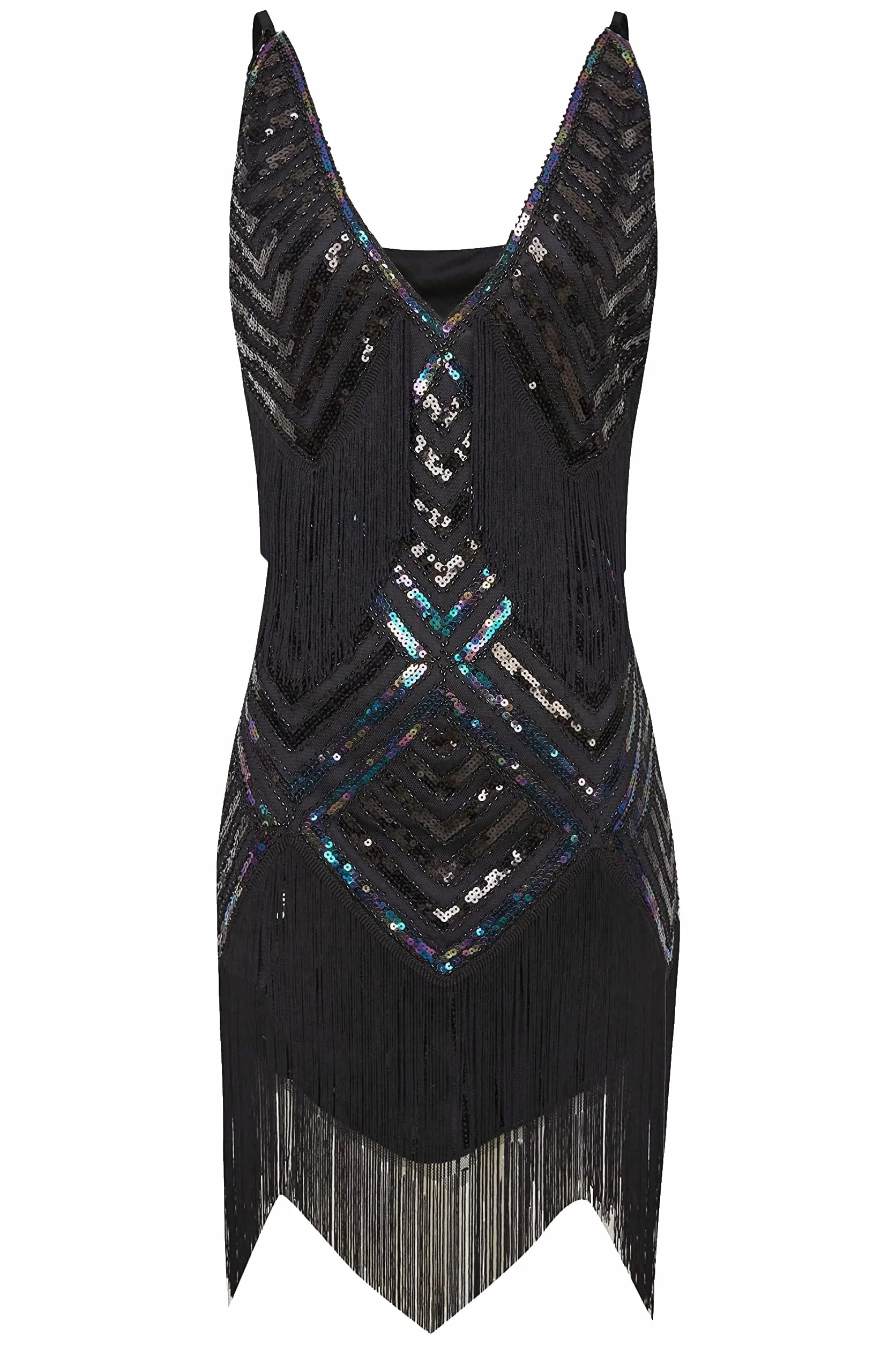 BABEYOND Sukienka damska w stylu lat 20. XX wieku, seksowna sukienka z dekoltem w kształcie litery V, Flapper Charleston, styl retro z lat 20. XX wieku, na imprezę tematyczną, na karnawał