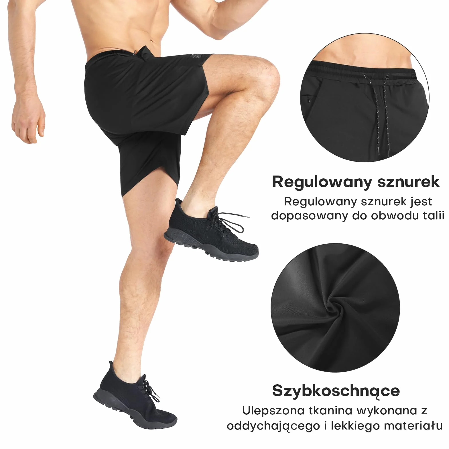 ZENWILL Męskie spodenki do biegania, szybkoschnące szorty treningowe na siłownię sportowe fitness krótkie z kieszeniami na zamek błyskawiczny