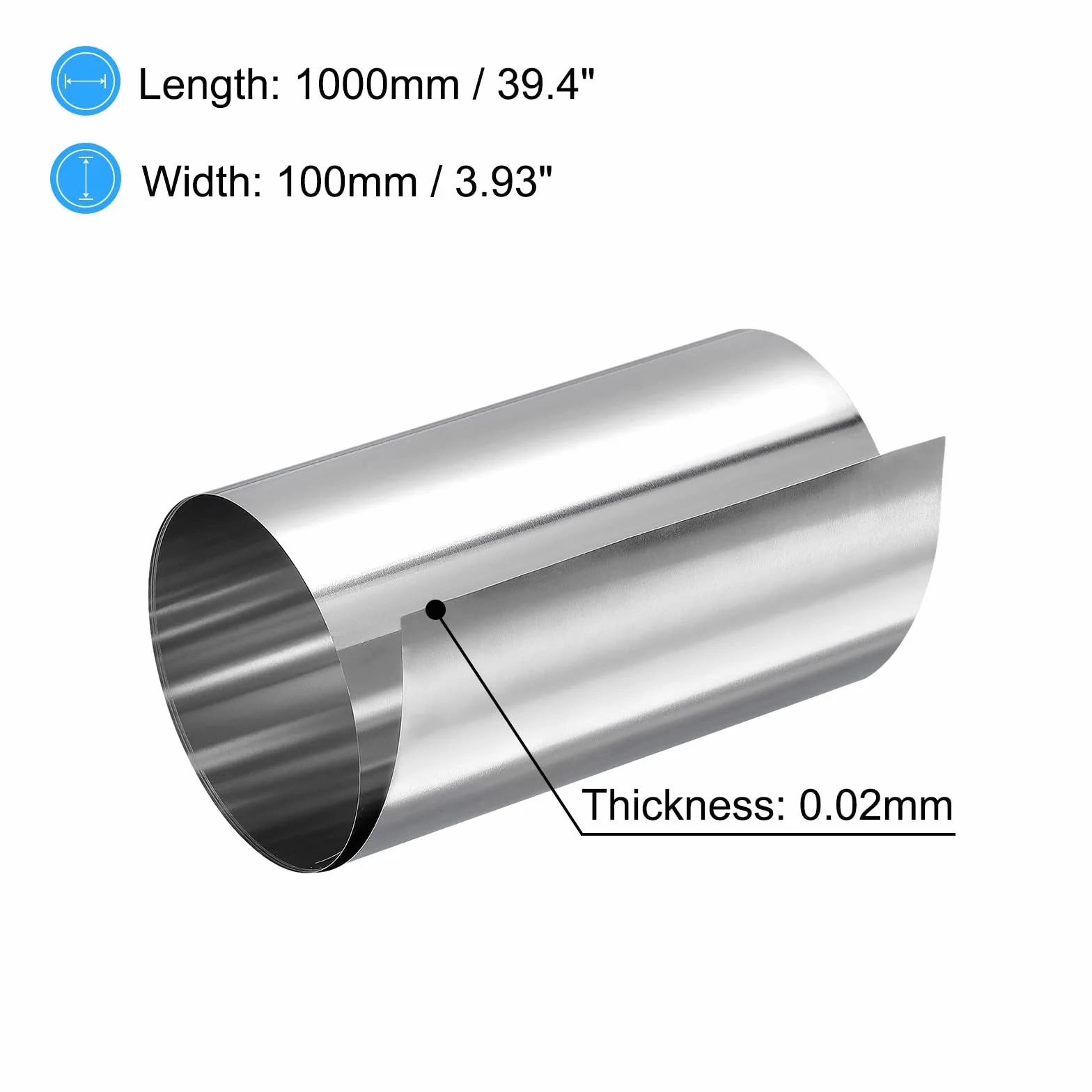 sourcing map 2 szt. 0,02 x 100 x 1000 mm 304 stal szlachetna rolka blacha cienka folia do rzemiosła urządzeń elektronicznych odcień srebrny