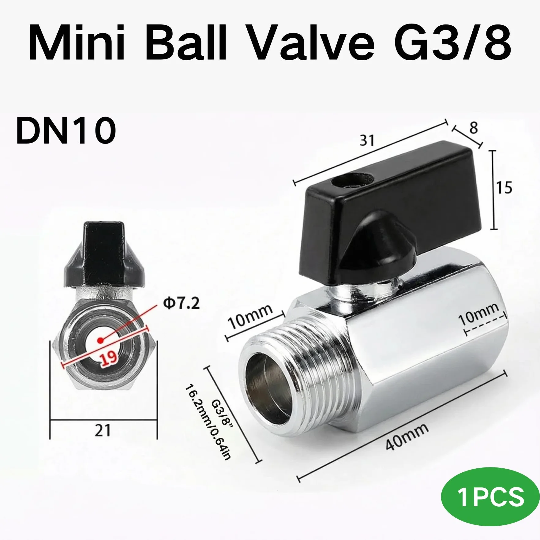 Mosiężny mini zawór kulowy 3/8" IG x 3/8" AG, mini zawór kulowy odcinający, chromowany zawór odcinający, gwint wewnętrzny 3/8 cala x gwint zewnętrzny G 3/8 cala, złączka gwintowana mosiężna złączki