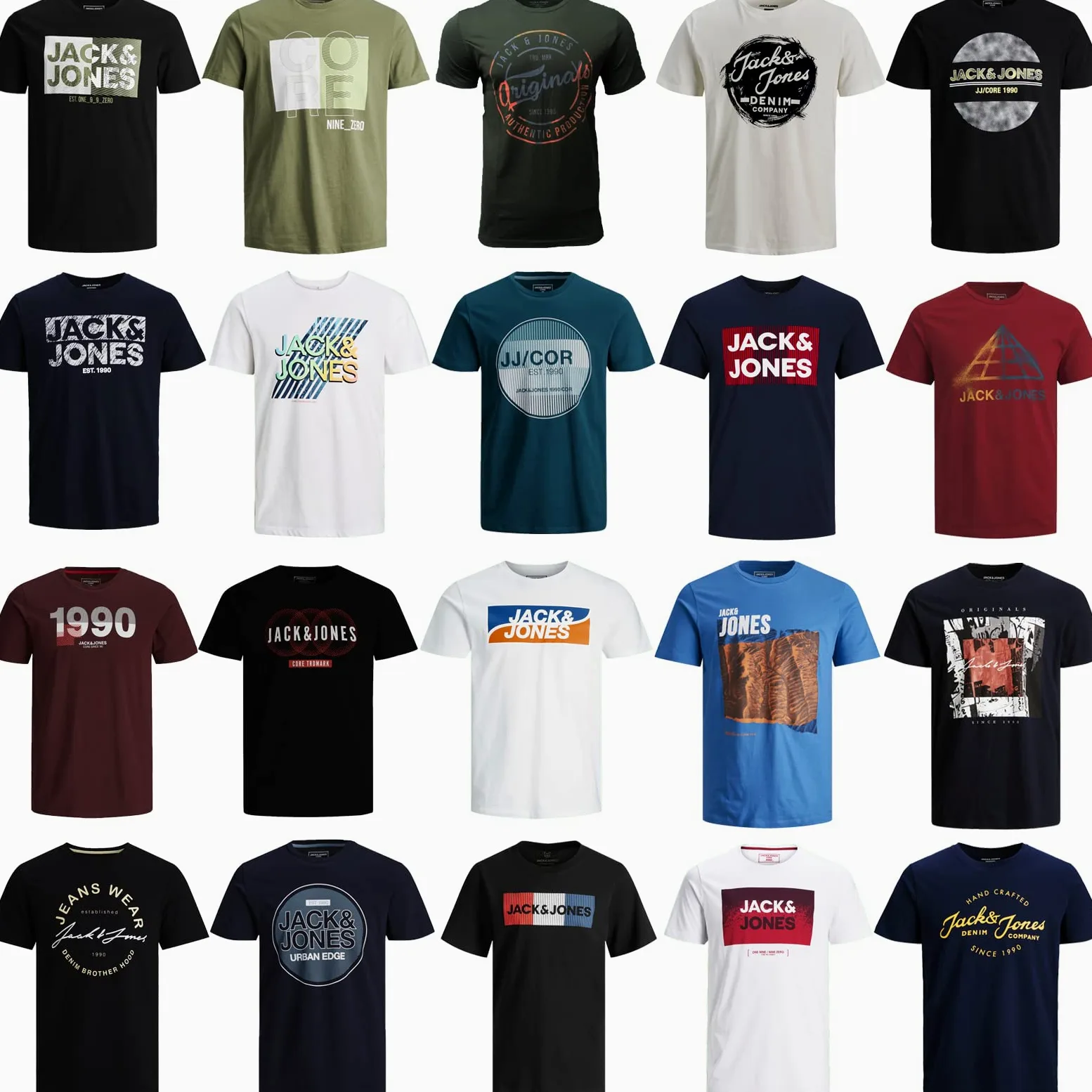 JACK & JONES T-shirt męski, zestaw 3 sztuk, 6 sztuk, 9 sztuk, okrągły dekolt, mieszanka bawełny