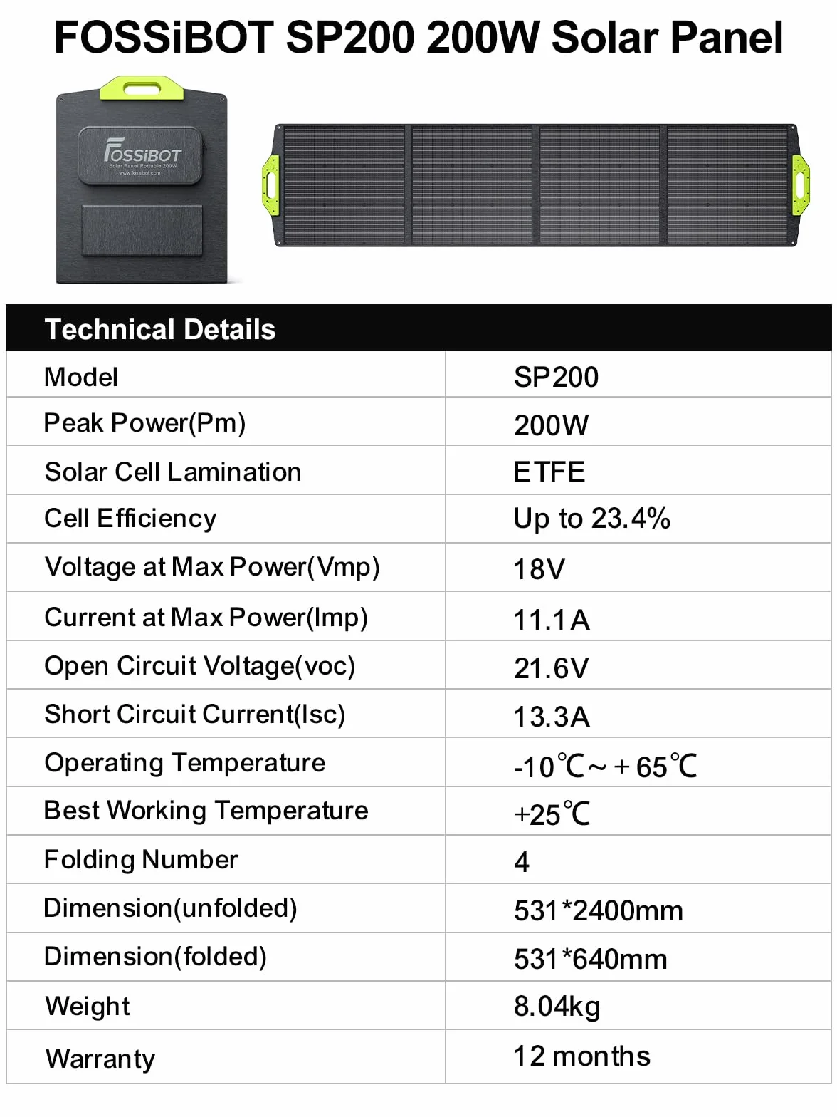 FOSSiBOT 200 W przenośny panel słoneczny SP200