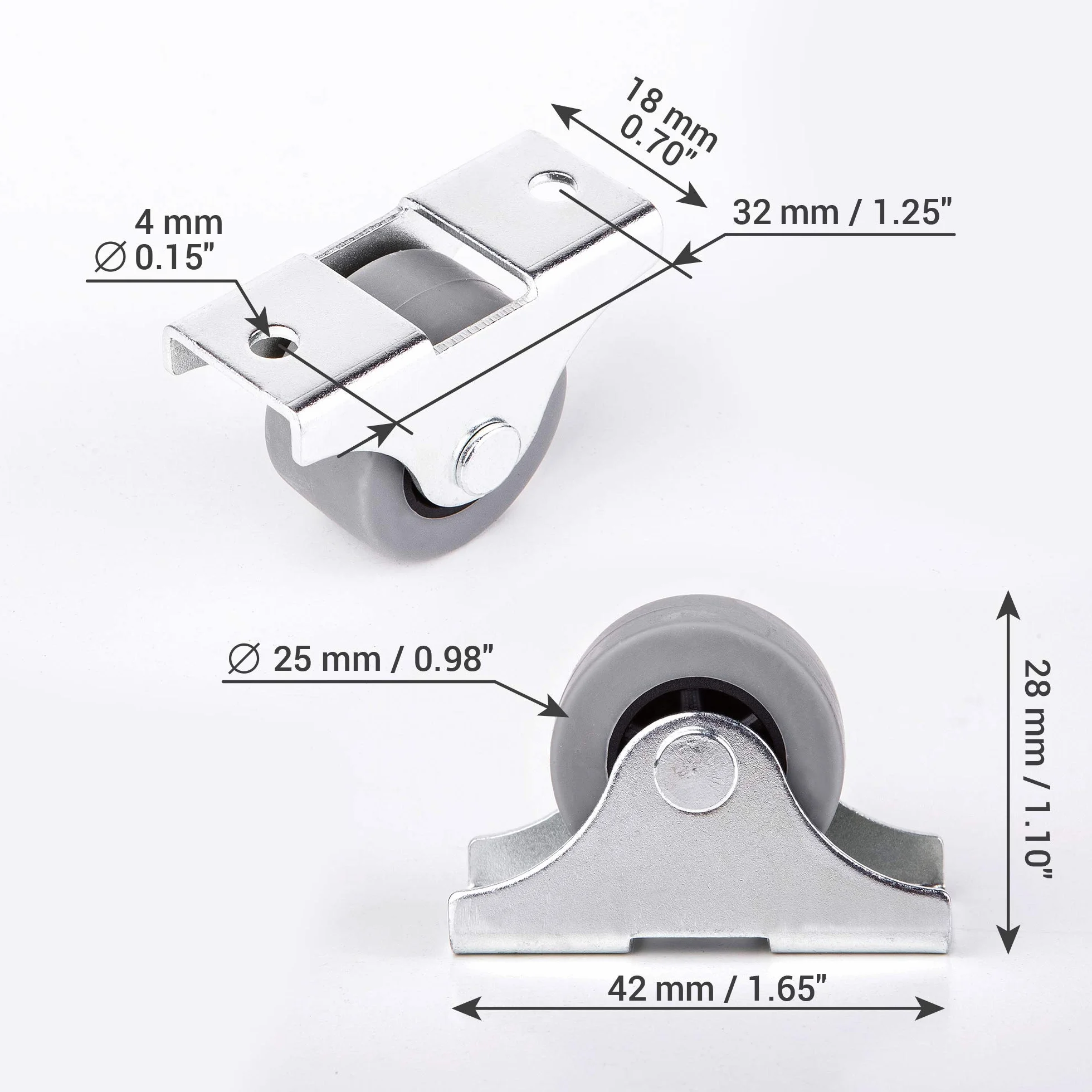 (4 sztuki) 25 mm miękka guma i plastikowe kółko z metalową płytką ze śrubami urządzenie meblowe w jedną stronę (4)