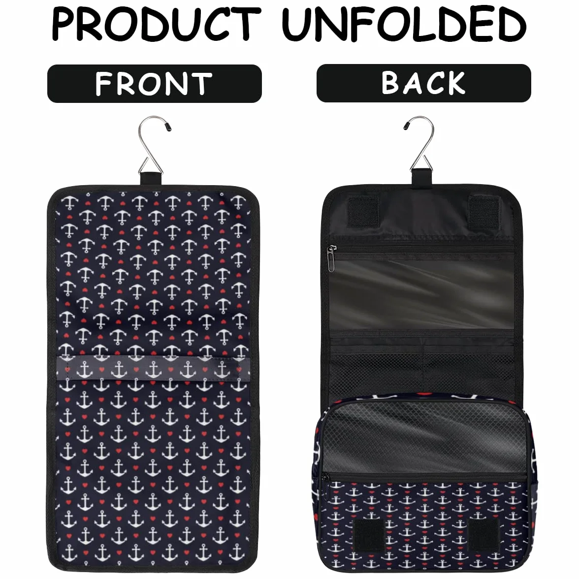 Kotwy Podróżna kosmetyczka Kotwy Serca Mycie Torba Unisex Wiszące przybory toaletowe Kosmetyczka Organizer do makijażu, wielobarwny, Jeden rozmiar
