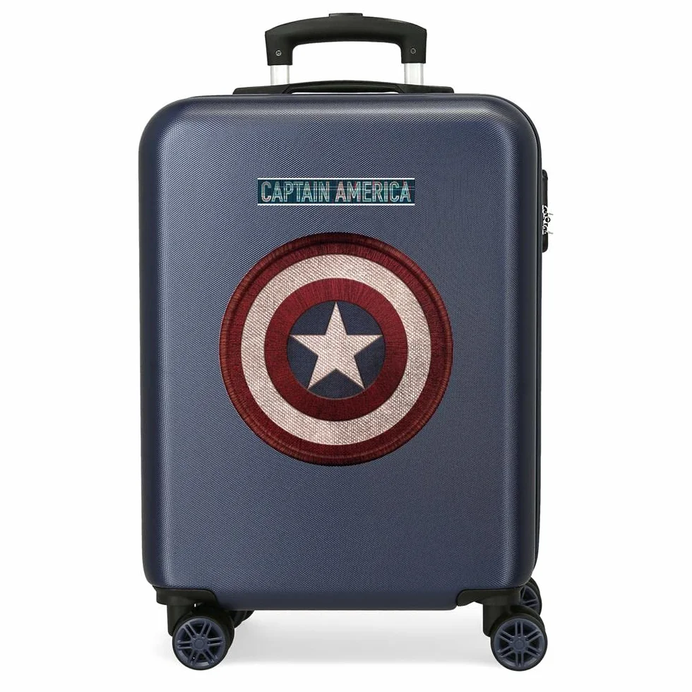 Marvel Avengers Captain America niebieska walizka kabinowa 38 x 55 x 20 cm, sztywny zamek szyfrowy ABS, 34 l, 2,6 kg, 4 podwójne kółka bagaż podręczny, Niebieski, 38x55x20 cms, Walizka