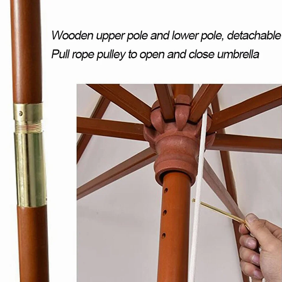 Parasol Stołowy O Długości 2,7 M / 8,9 Stopy, Parasol Plażowy W Paski, Drewniany Parasol O Dużej Wytrzymałości, Parasol Ogrodowy, Przenośny Parasol Kempingowy