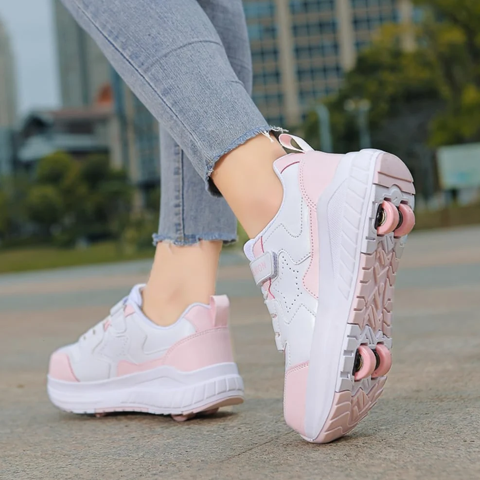Buty na kółkach dla dziewczynek i chłopców buty na dwóch kołach buty do deskorolki wielofunkcyjne buty 2 w 1 buty sportowe na kółkach, Rolka S1, 33 EU
