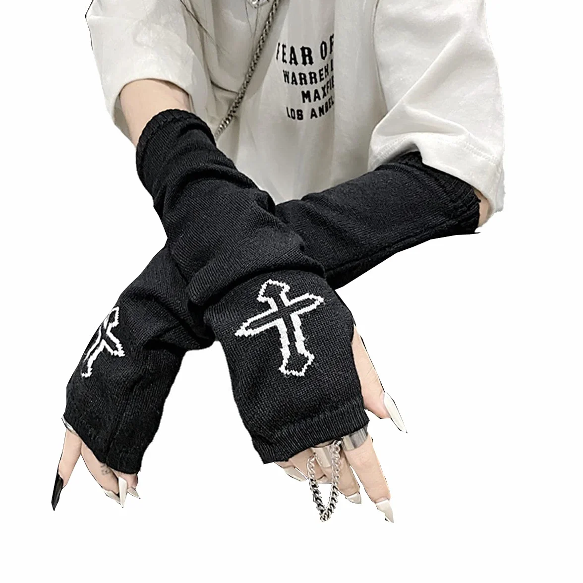 Rękawiczki damskie gotyckie rękawy rękaw Cool Black Moon Cross Printed Hip Hop Mankiety na ramię