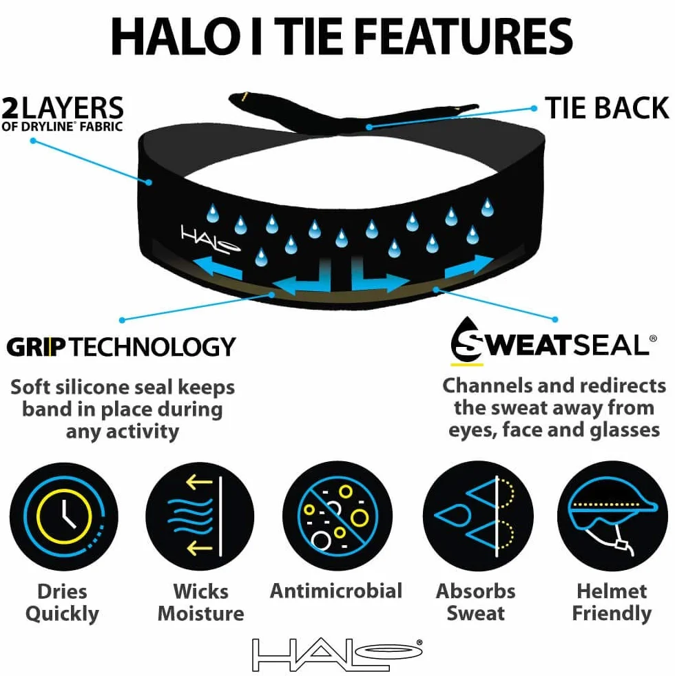 Halo Headband Halo I - Custom Fit - Tie Sweatband sweter dla mężczyzn i kobiet, antypoślizgowy z odprowadzającą wilgoć tkaniną dryline