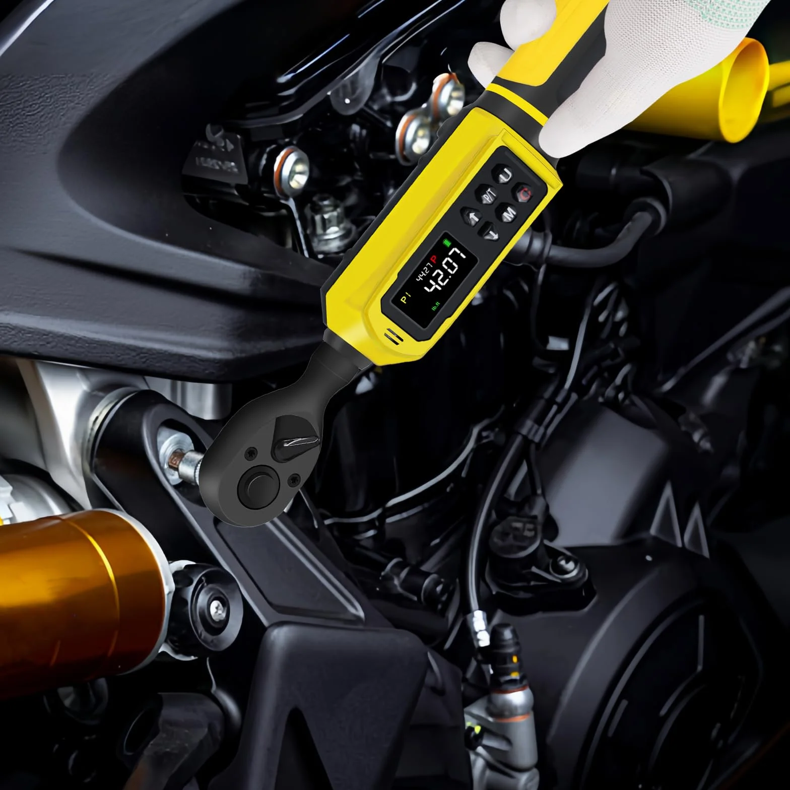 ATsafepro 3/8" Drive Cyfrowy klucz toru, Klucz toru 0,9-60 Nm, Dokładność ±2%, 5 jednostek (in-lb/ft-lb/Nm/kg-cm/kg.m), LCD z sygnalizacją dźwiękową i LED dla roweru, motocykla i samochodu