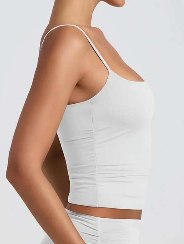 Damska bluzka typu crop, na lato, dekolt w kształcie litery U, bez rękawów, seksowna, regulowane ramiączka spaghetti, Y2K, podkoszulek sportowy, bez pleców, basic Cami