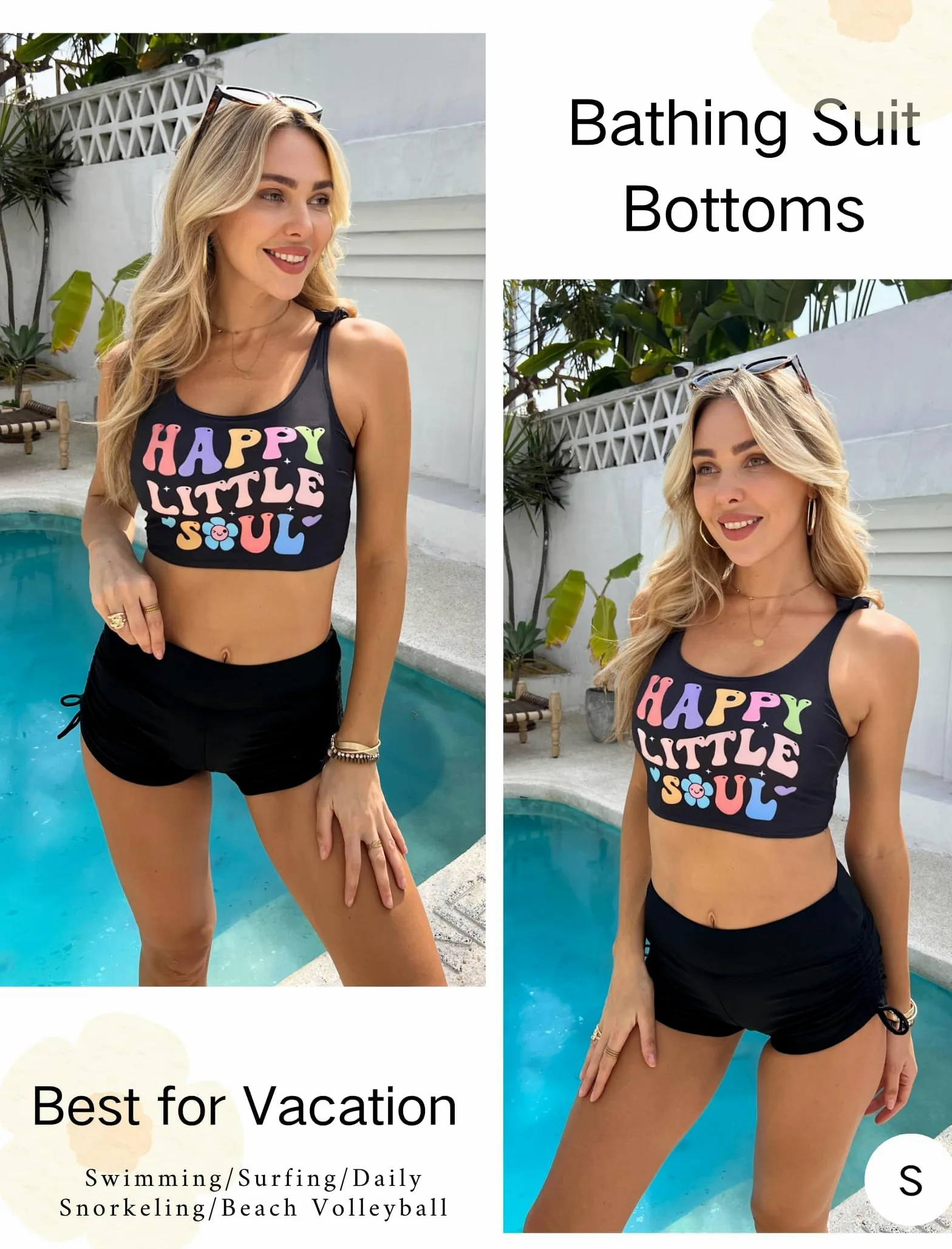 Ekouaer Szorty kąpielowe, damskie, krótkie, szybkoschnące, szorty do bikini, szorty z kontrolą brzucha, moda kąpielowa, S-XXL