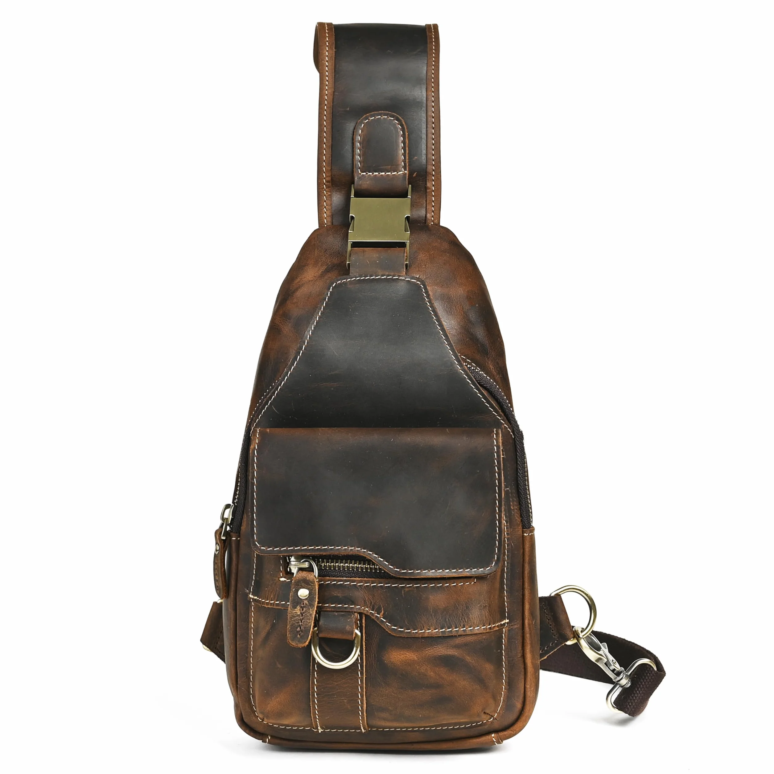 Gruby szalony koń skórzana trójkątna torba na ramię crossbody torba podróżna na jedno ramię plecak na co dzień dla mężczyzn mężczyzn 3028, 100% prawdziwa skóra-8013 kawa, m