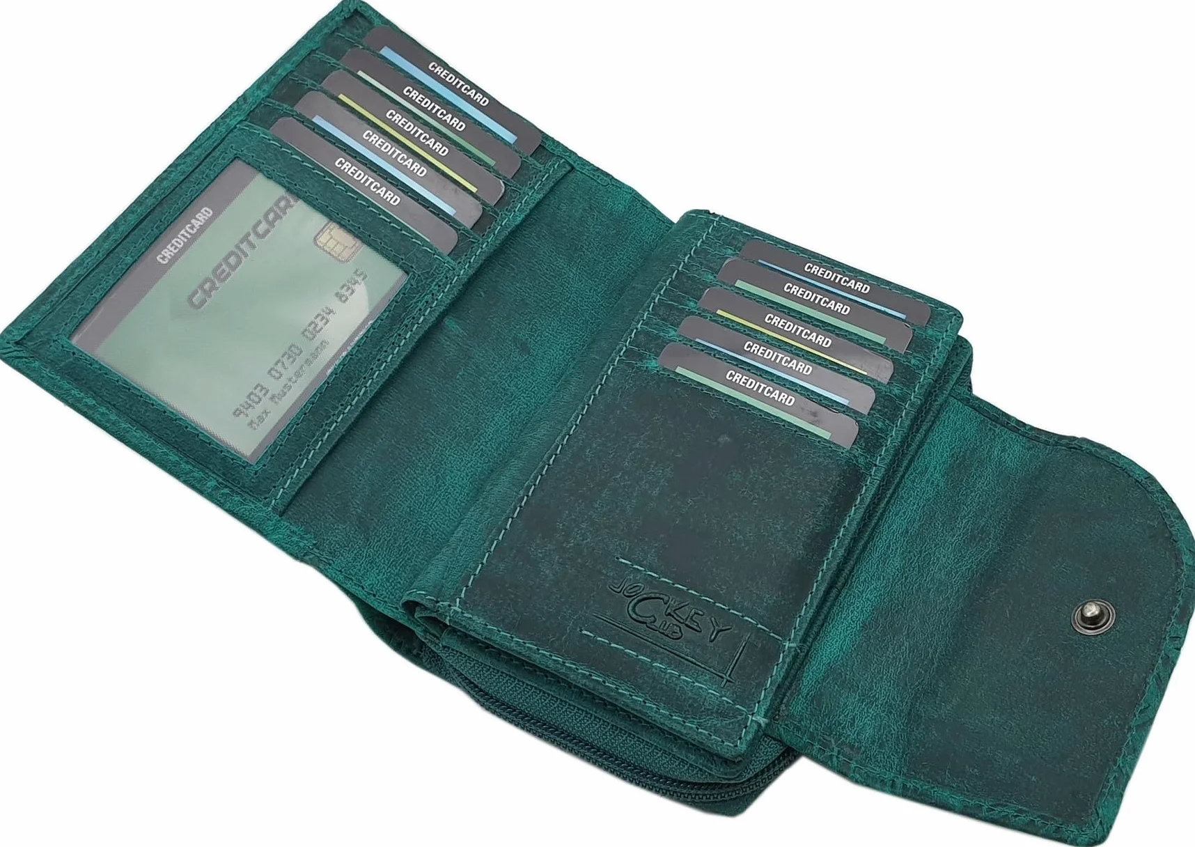 myledershop Bawola skóra damska portmonetka portmonetka / portmonetka z ryglem zewnętrznym z wytłoczeniem liany i ochroną RFID i NFC, Petrol, Einheitsgröße, Nowoczesny