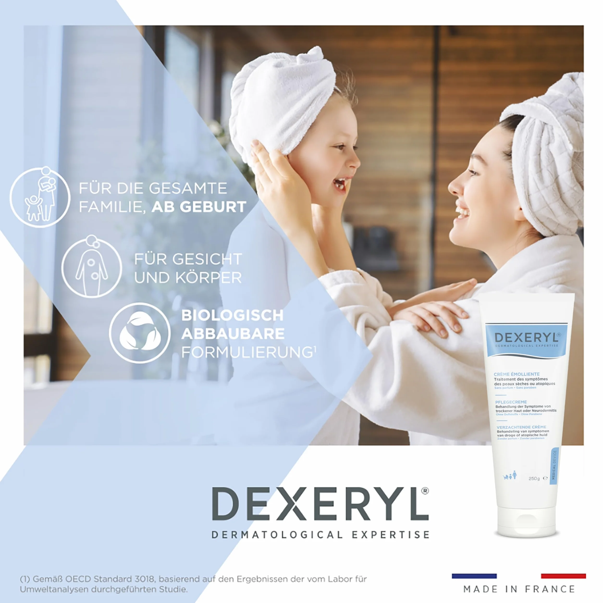 Dexeryl Krem 250 g: pielęgnacja i ochrona suchej skóry, w szczególności w przypadku różnych chorób skóry, takich jak atopowe zapalenie skóry. Nie zawiera perfum i parabenów