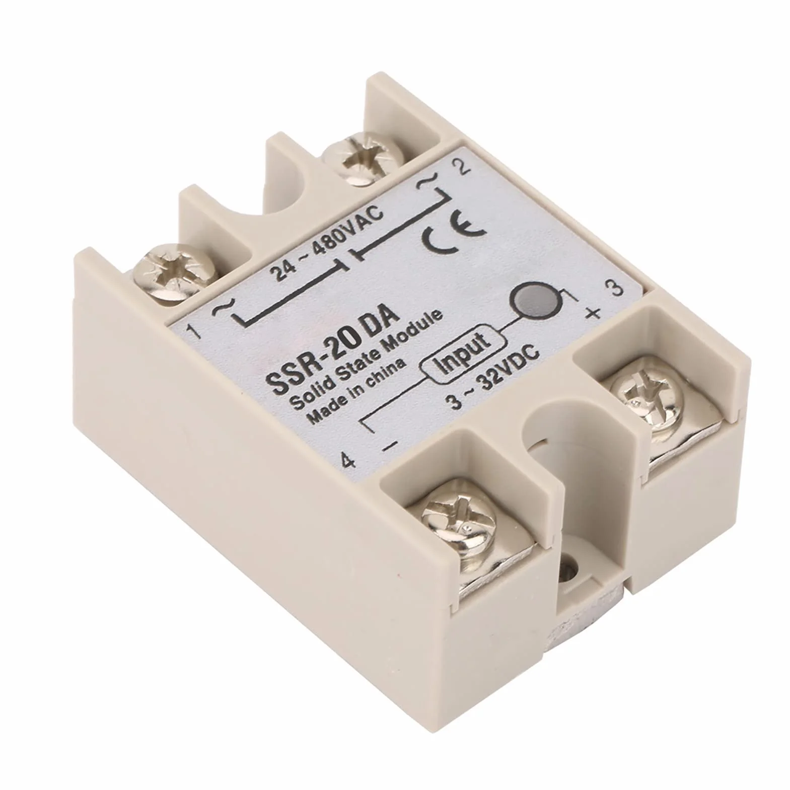 Przekaźnik półprzewodnikowy wejście DC-AC 20A moduł przekaźnika SSR 3 V-32 V DC do 24 V-380 V AC normalnie otwarty typ