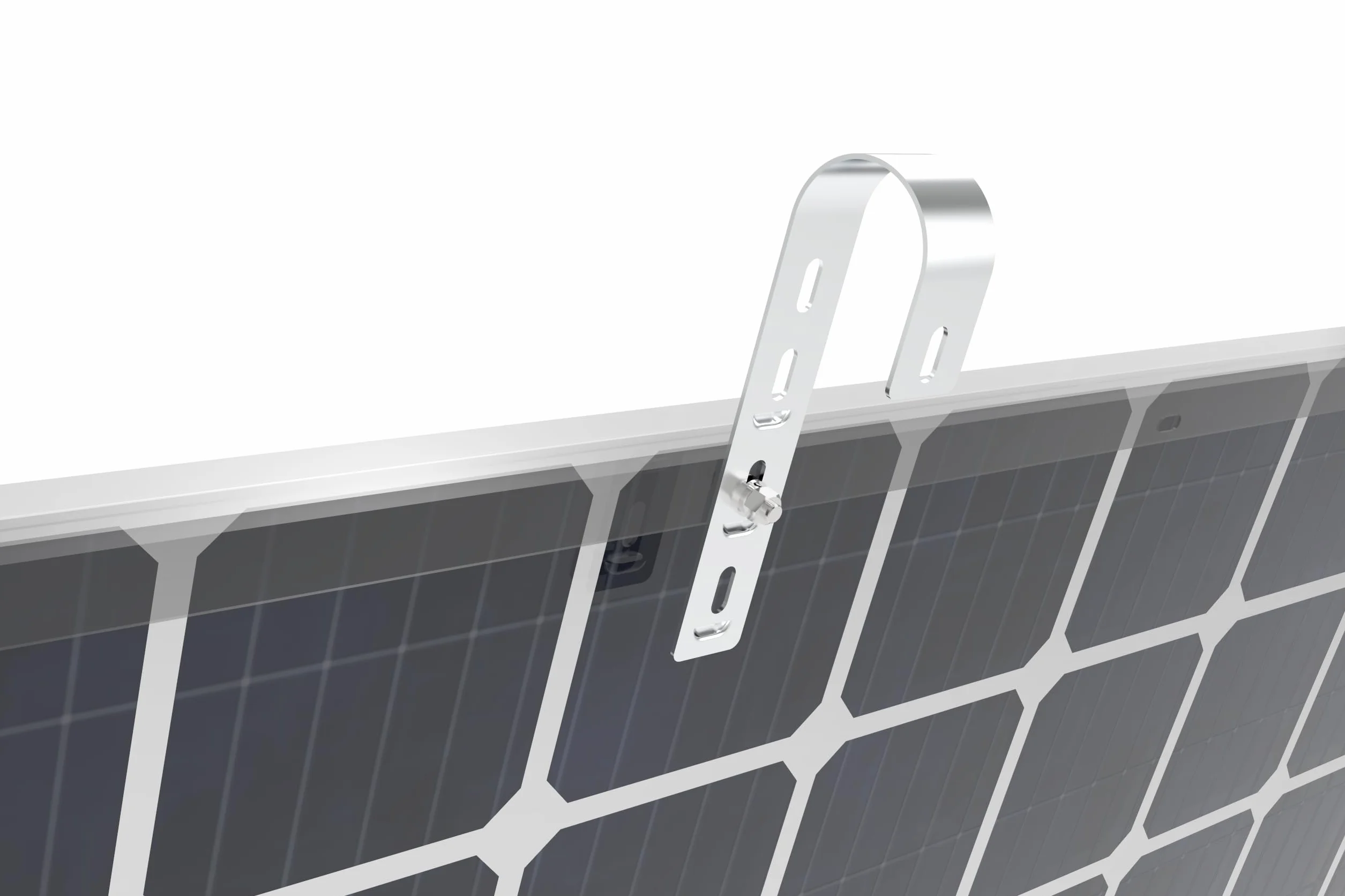 Fotowoltaiczny uchwyt do elektrowni balkonowej, wspornik modułu solarnego, mocowanie do balustrady balkonowej 10-30° średnicy do 80 mm, srebrny (zestaw 2 paneli na okrągłe balustrady