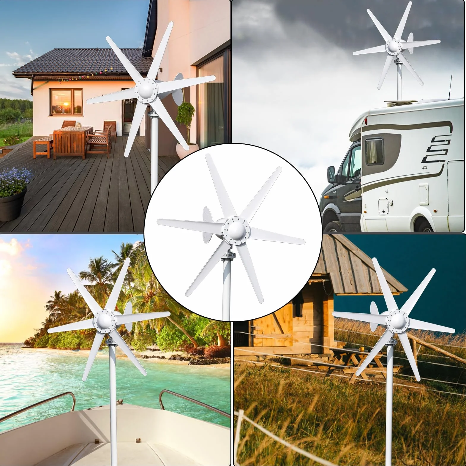 Zestaw generatora turbiny wiatrowej (800 W, 12/24 V, 6 ostrzy, elektromagnetyczne wyposażenie generatora elektromagnetycznego do tarasu, statku morskiego, kampera, kabiny, boa