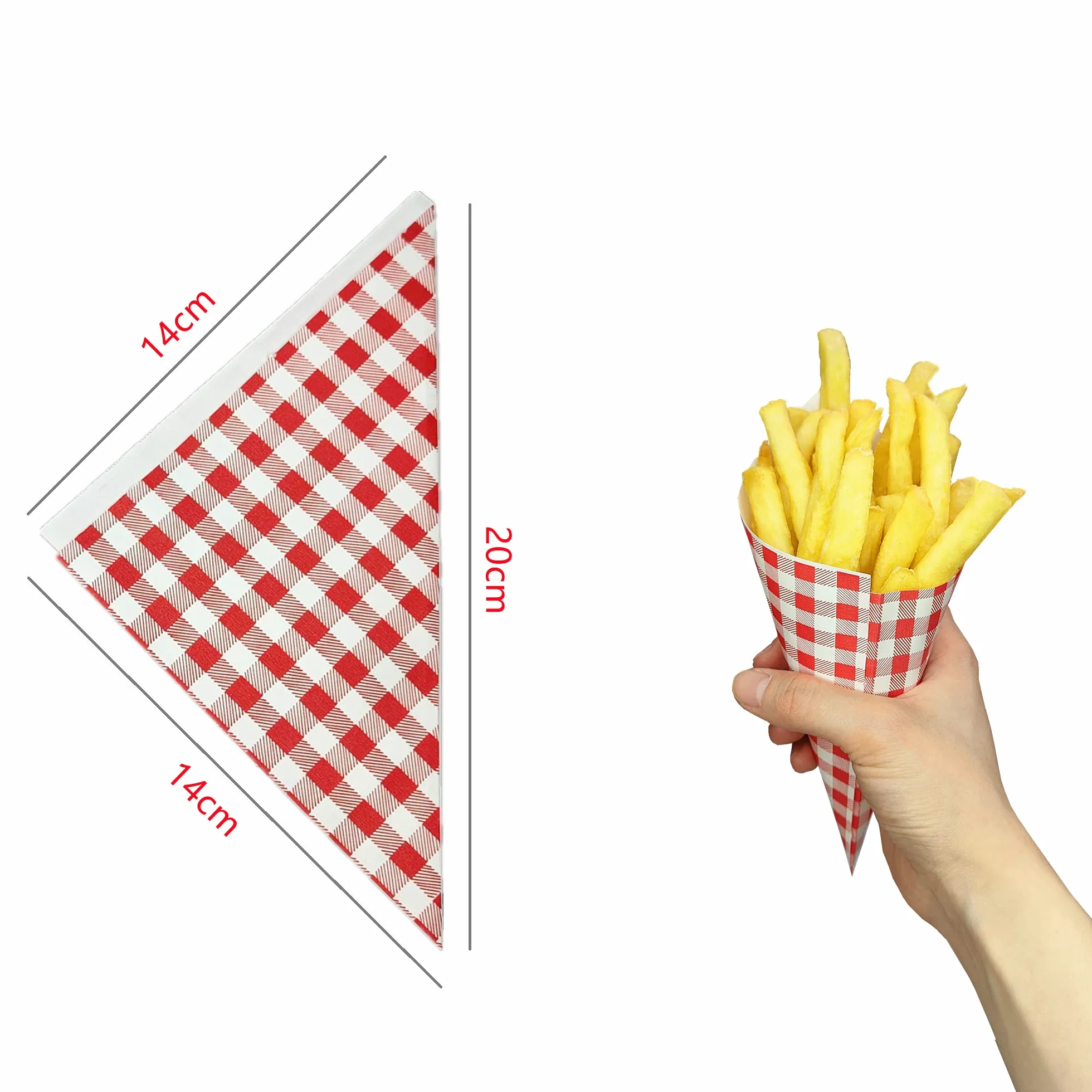 Papier stożkowy, 100 sztuk, pojemnik na frytki z jabłek, papier antytłuszczowy, papier do pieczenia, stożki papierowe, torby papierowe, dania na wynos, 14x14x20cm