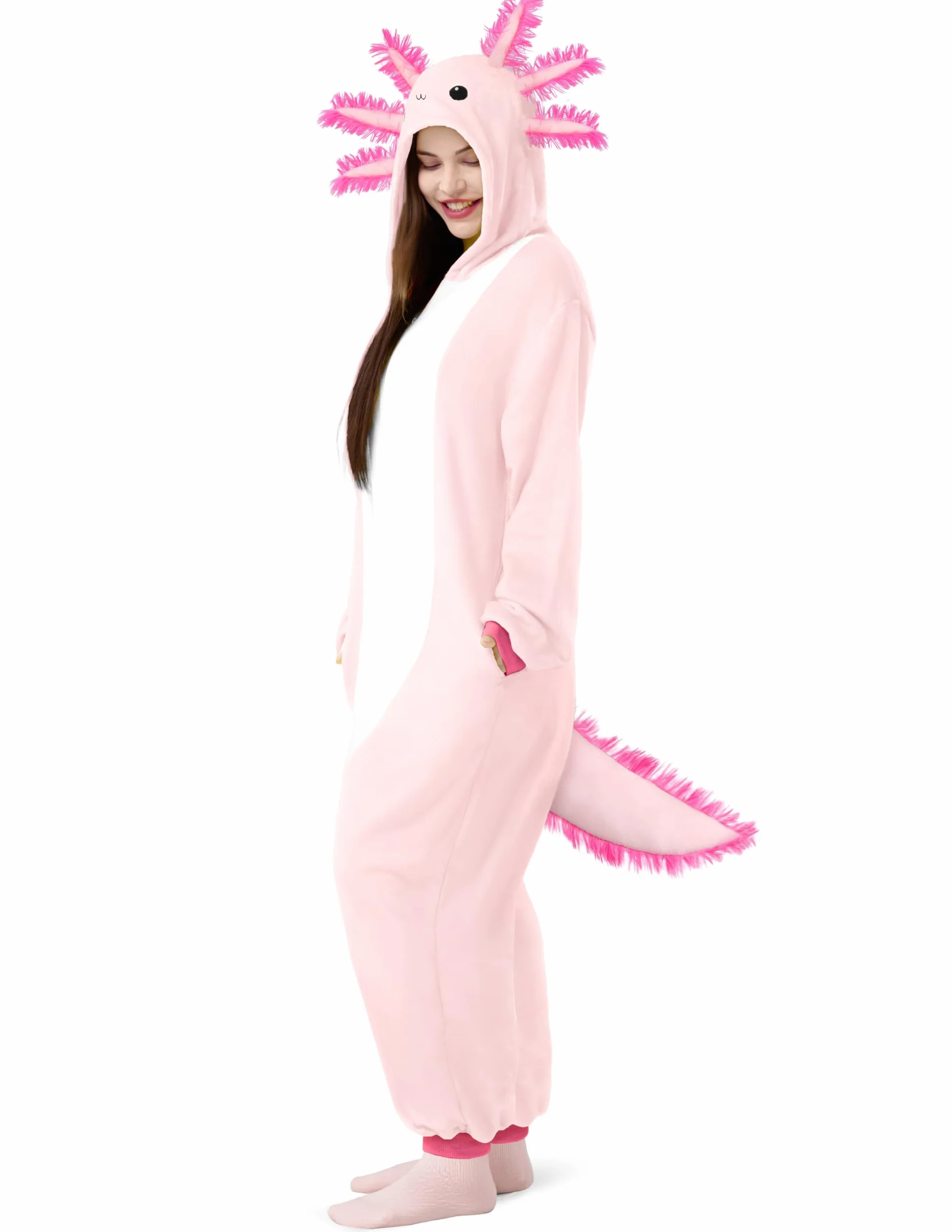 Spooktacular Creations Axolotl Unisex Dorosły ogon kapelusza pluszowa piżama kostium do odgrywania ról kostium Halloween-XL różowy