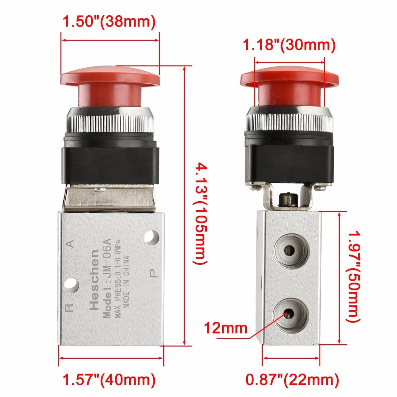 heschen Pneumatyczny momentary czerwony płaski zawór mechaniczny jm-06 a 3 Way 2 pozycja PT1/4 zwykle zamknięty