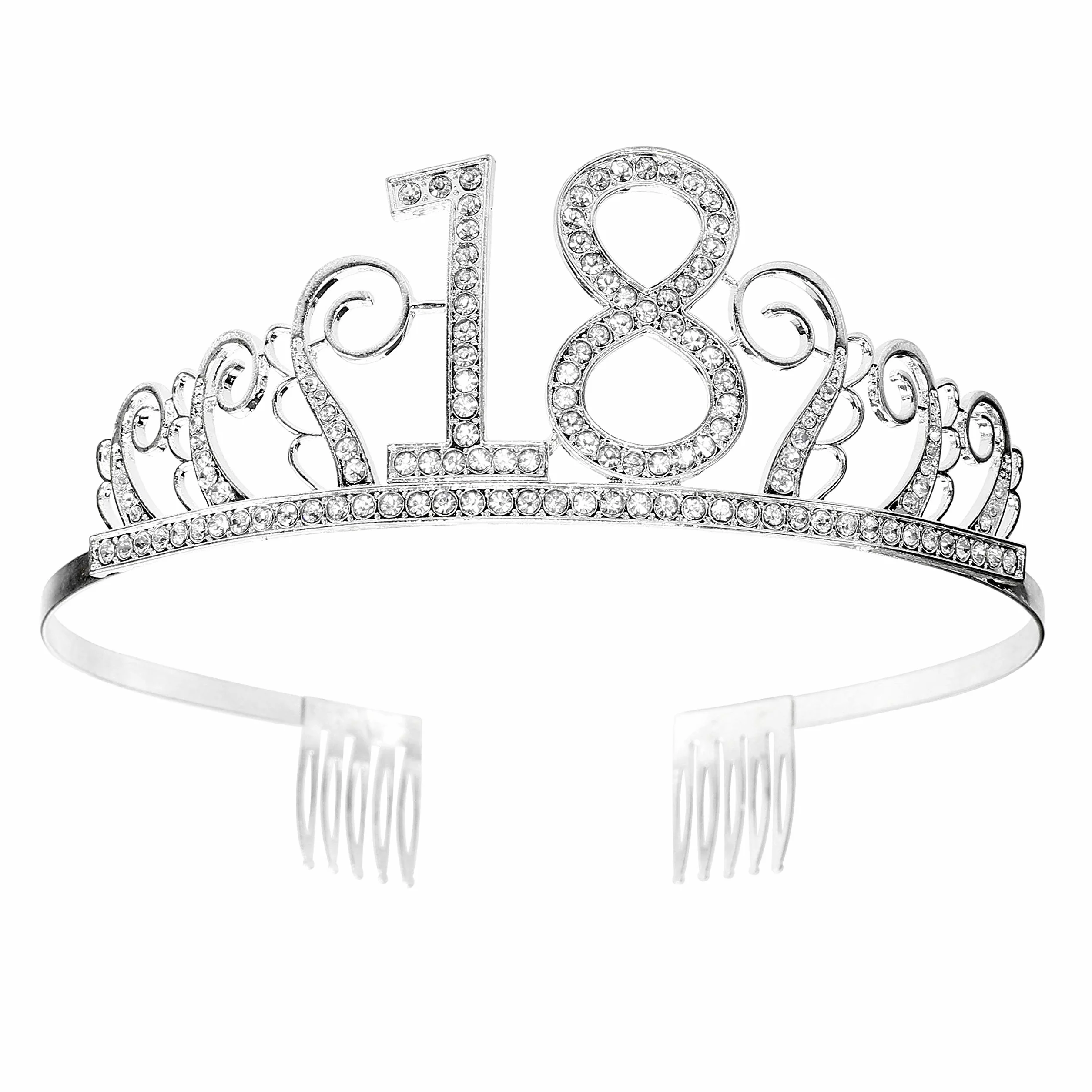 Tiara i szarfa na 18. urodziny, korona z kryształem górnym z grzebieniem na 18. urodziny dla księżniczki, artykuły na przyjęcie urodzinowe i dekoracje z kryształowym srebrem