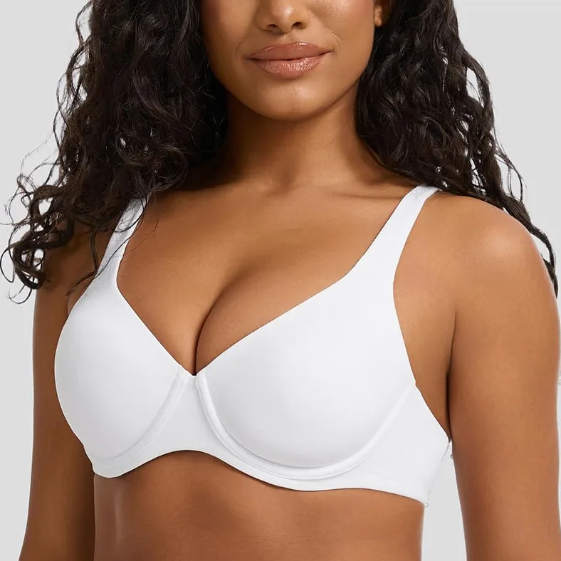 MELENECA Biustonosz Minimizer z Dekoltem w Serek (V-neck) — z Fisbiną, Plus Size, Plunge, Bez Wypełnienia, Bezszwowy (T-shirt)