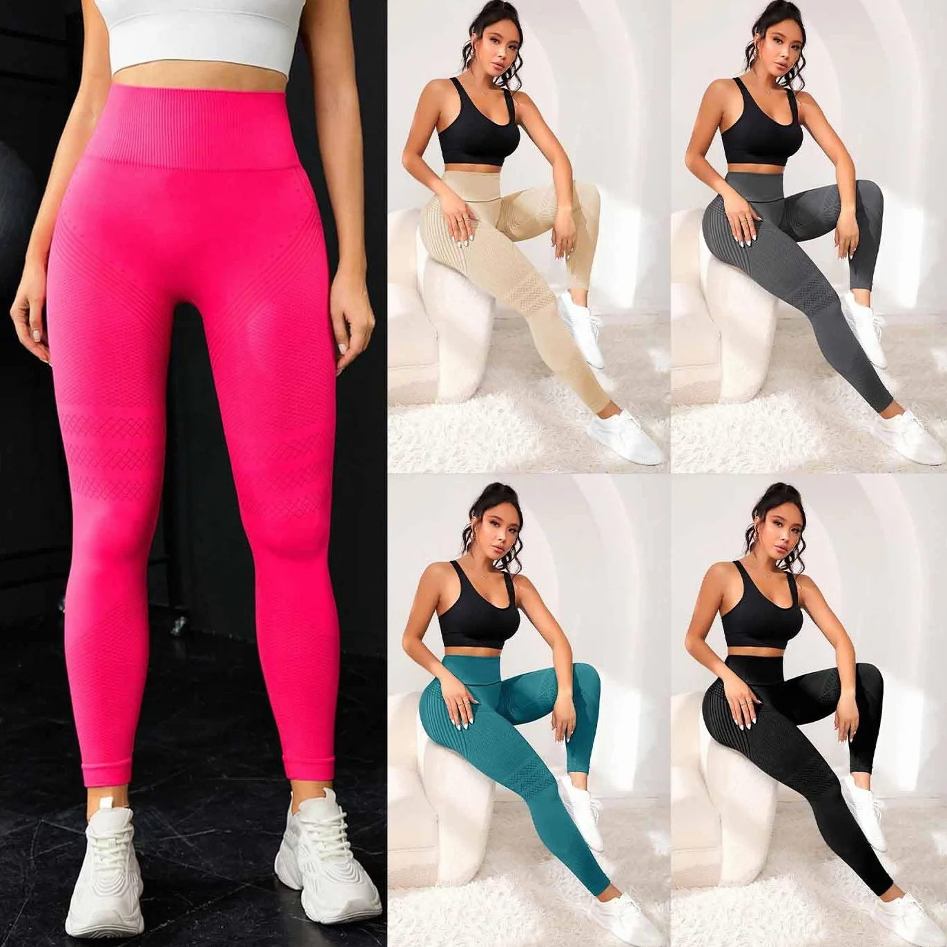 Leginsy Kompresyjne 3d Dla Kobiet,Sportowe Legginsy Anty-TłUszczowe Push-Up,Bezszwowe KryjąCe Spodnie Do Jogi,Sportowe Rajstopy Do ćWiczeń