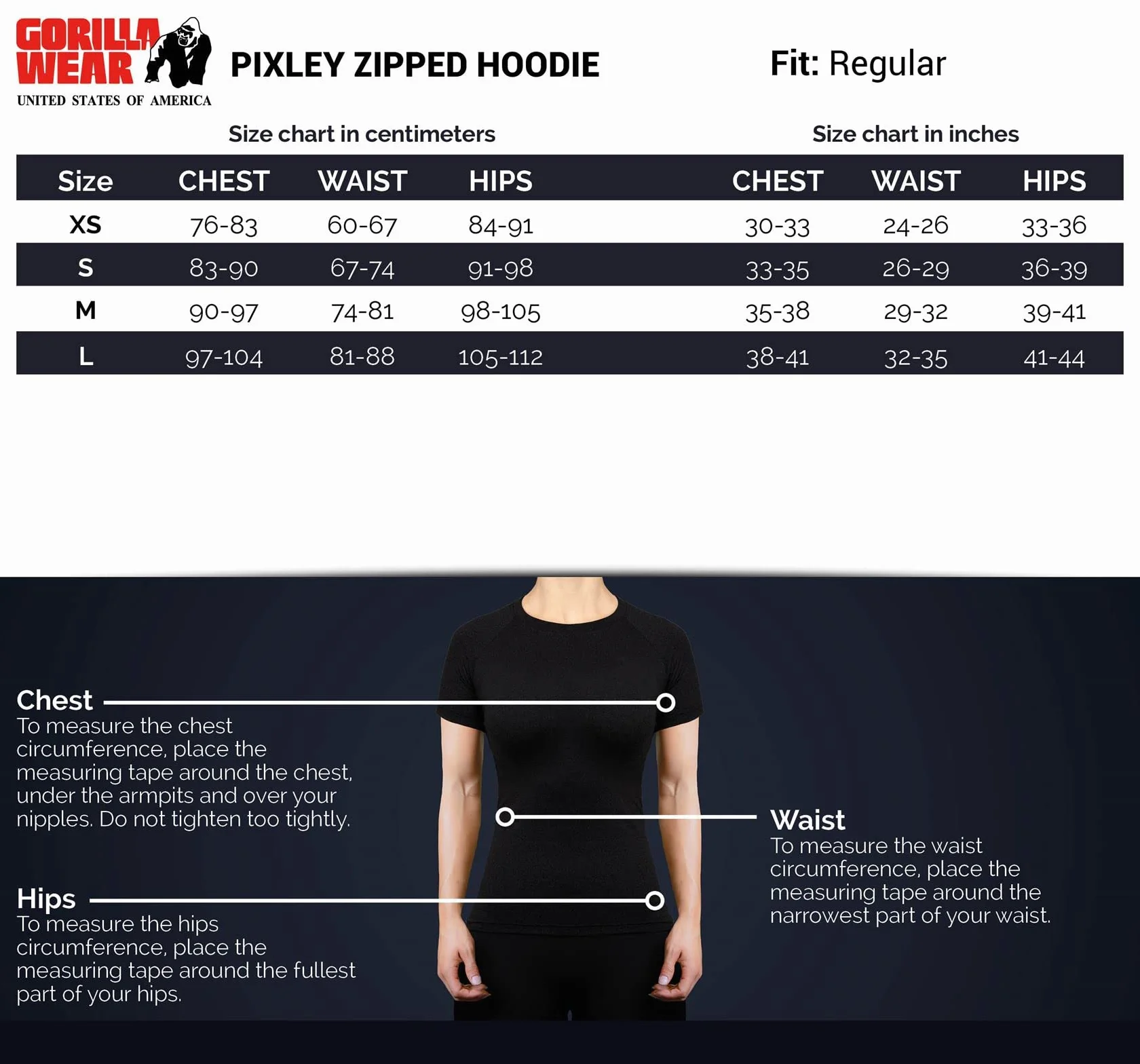 Gorilla Wear Pixley Zipped Hoodie - czarna - lekka funkcjonalna górna część sweter z zamkiem błyskawicznym do uprawiania sportu, na co dzień, na czas wolny, trening, wygodna, oddychająca, z bawełny i