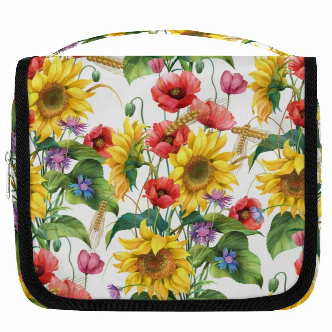 Wiosna Lato Kwiaty Podróżna Kosmetyczka Letnia Słonecznik Mycie Torba Unisex Wiszące przybory toaletowe Kosmetyczka Organizer do makijażu, wielobarwny, Jeden rozmiar