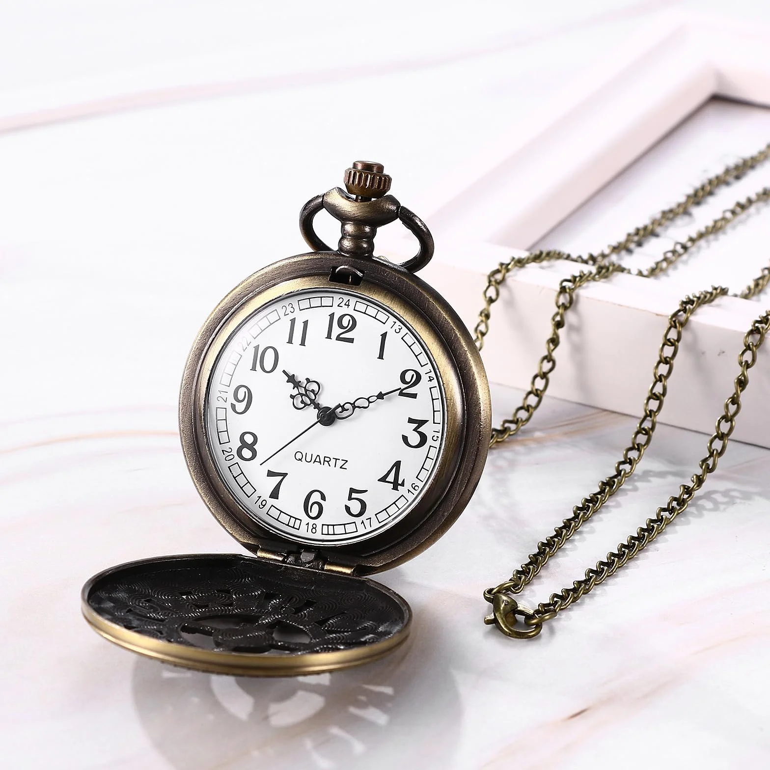 JewelryWe zegarek męski damski retro 76 cm:Vintage Poker kieszonkowy, naszyjnik fantazyjny do przebrania-kostiumu, prezent dla mężczyzn i kobiet