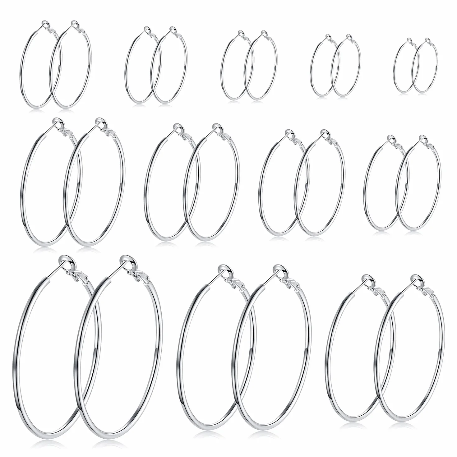 LEEQ 12 par kolczyków Hoop Piercing Kolczyki kółka ze stali nierdzewnej Zestaw kolczyków dla kobiet dziewcząt, 12 rozmiarów, 20-75 mm przez LEEQ