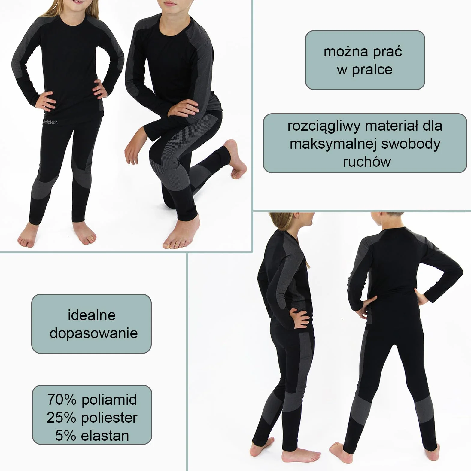 ALPIDEX Bielizna termiczna dzieci funkcyjna sportowa chłopców dziewcząt zimie narciarska piłki nożnej ciepła oddychająca
