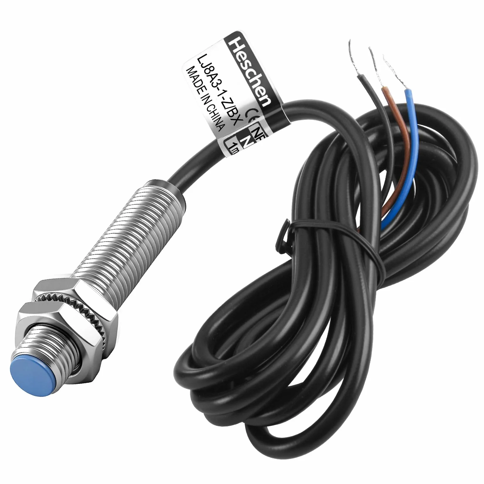 Heschen M8 Indukcyjny przełącznik czujnika zbliżeniowego, typ tarczy, LJ8A3-1-Z/BX-DC5V, wykrywacz 1 mm, 5 VDC 200 mA, NPN normalnie otwarty (NO), 3-przewodowy