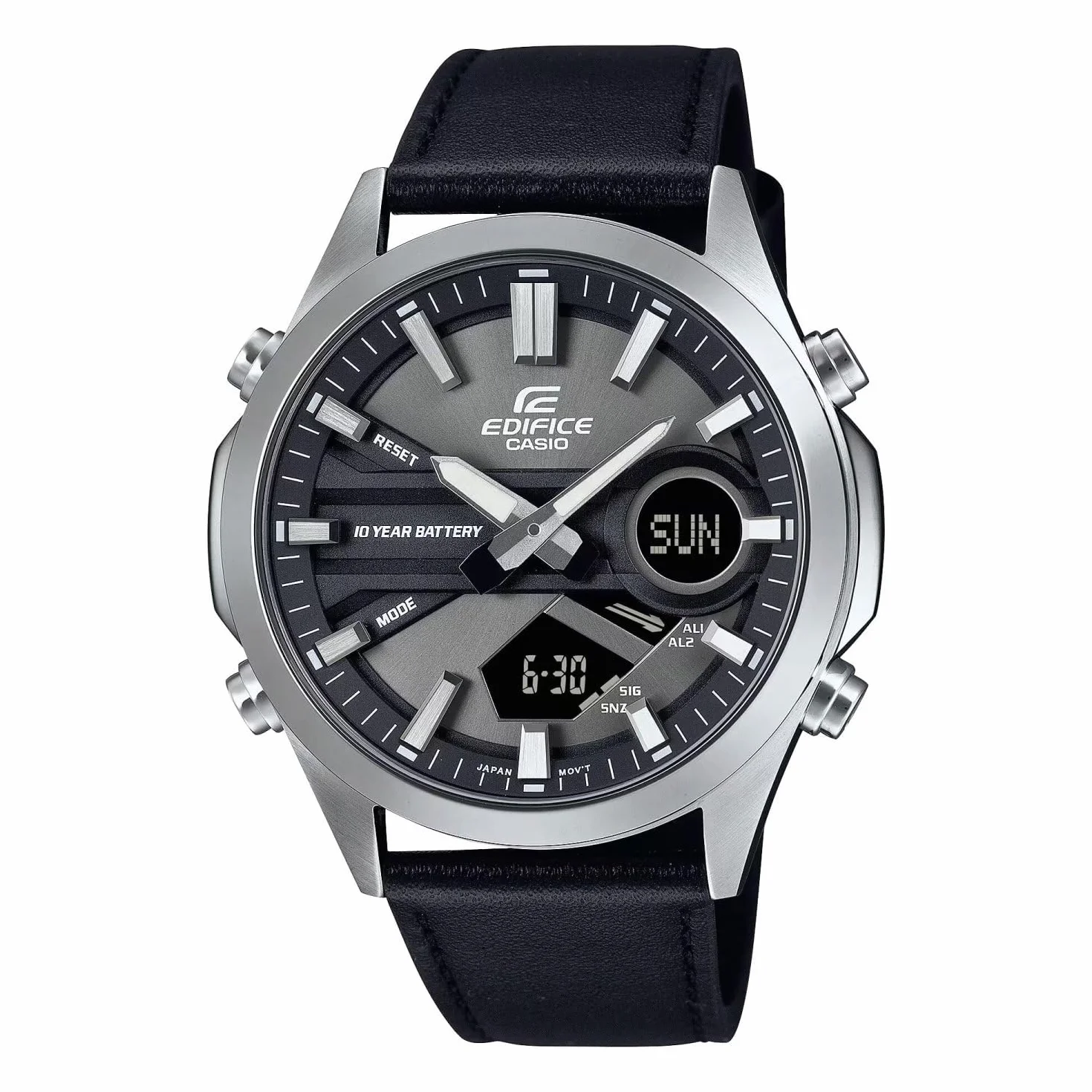 Casio EFV-C120L-8AEF męski analogowo-cyfrowy zegarek kwarcowy ze skórzanym paskiem, Czarny
