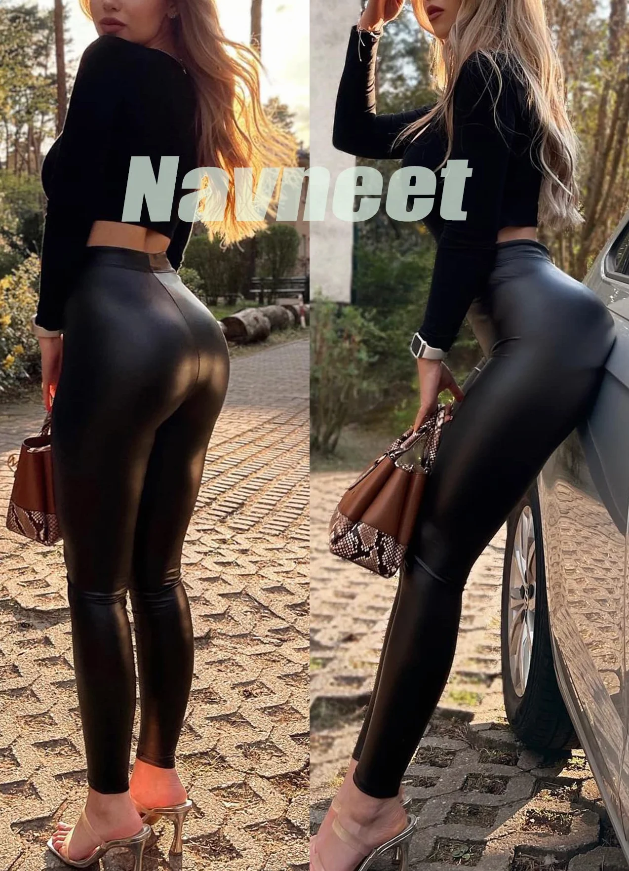 Navneet Spodnie skórzane damskie legginsy Push Up lateksowe imitacja skóry wysoki stan Catsuit Wetlook Sexy