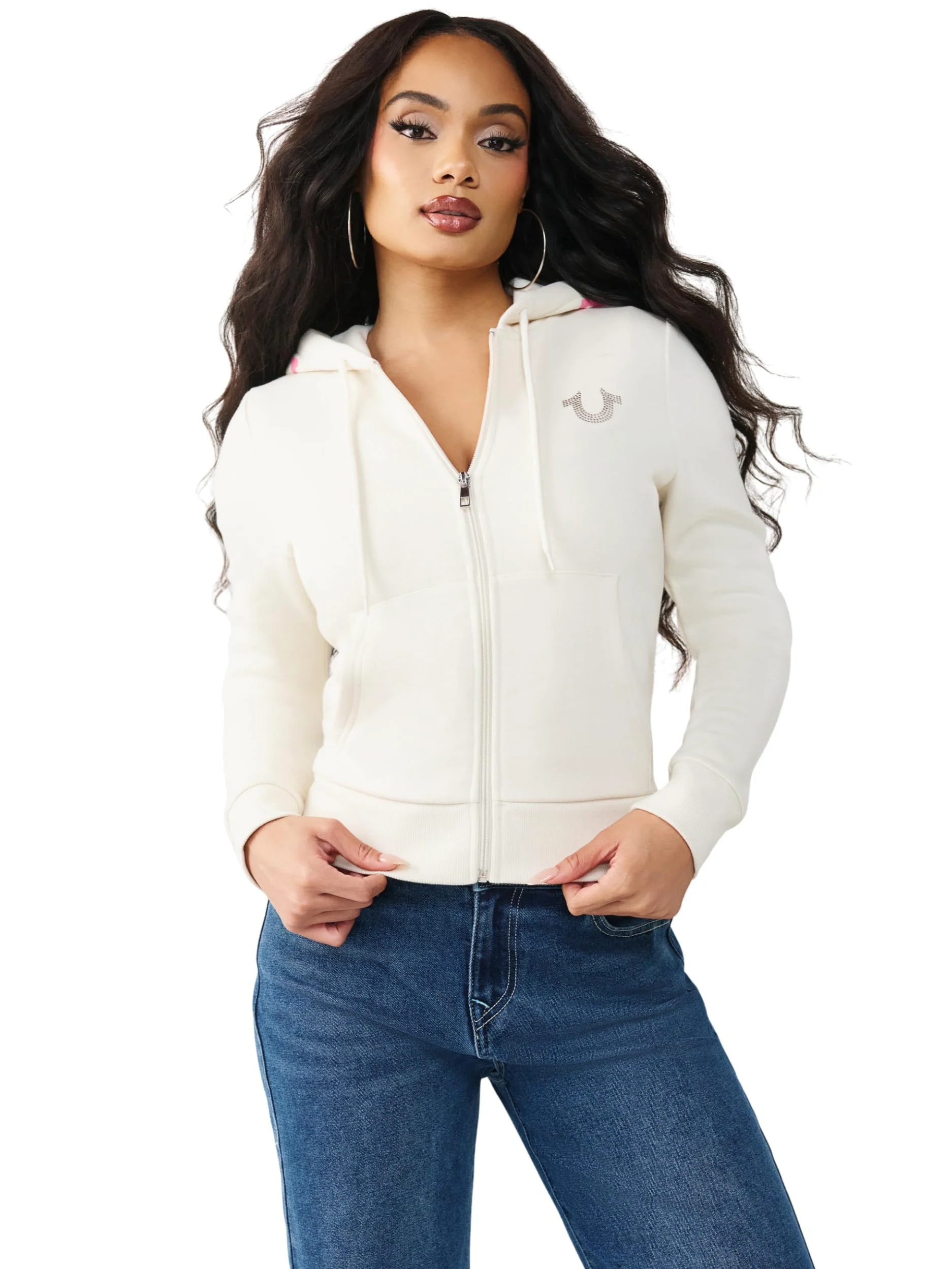 True Religion Damska bluza z kapturem Buddha z kapturem, złamana biel, XL