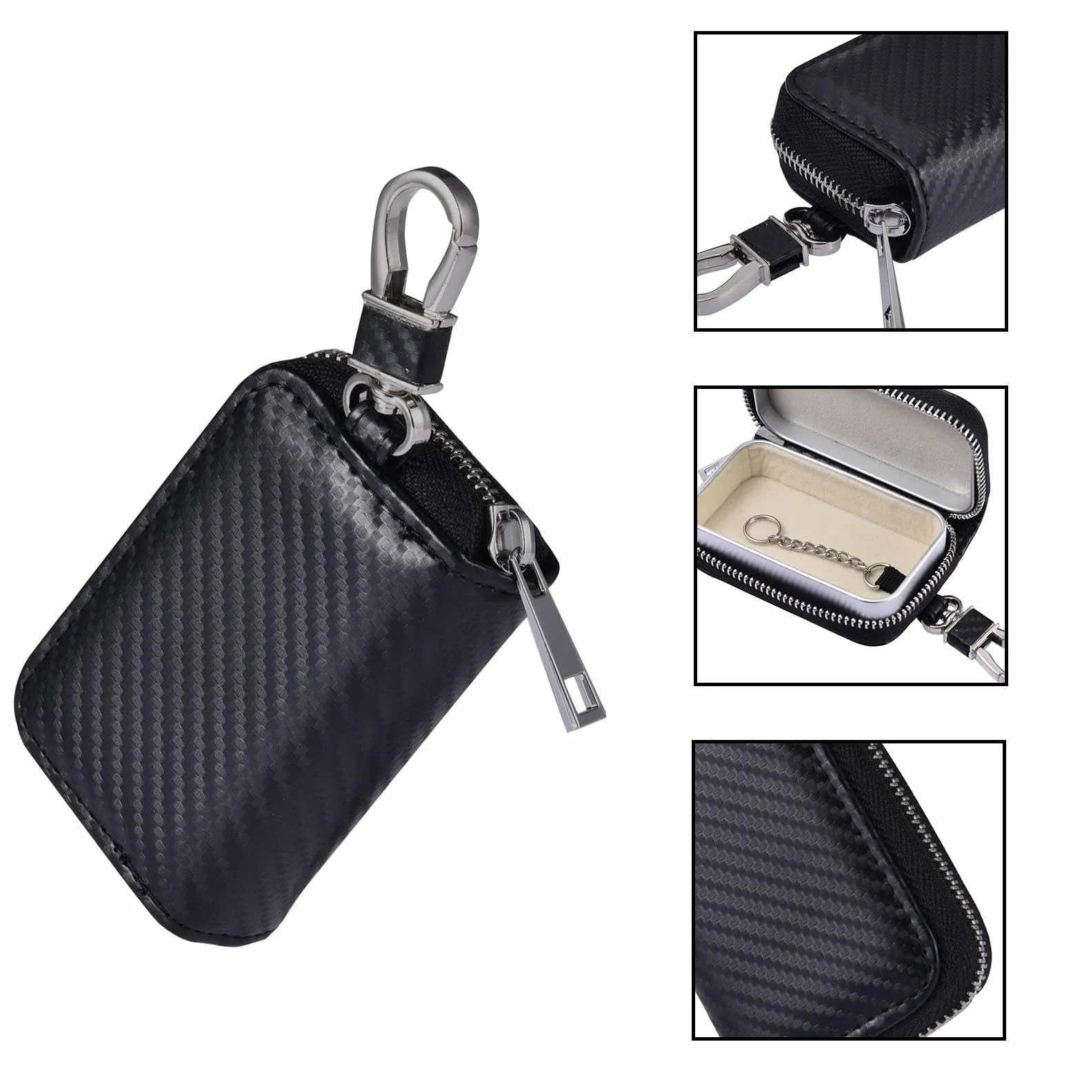 Keyless Go etui ochronne kluczyki samochodowe, pokrowiec kluczyki samochodowe, etui klucze ze skóry PU z zamkiem b?yskawicznym, sygna?u AutoRfid, kiesze? antykradzie?owa, etui