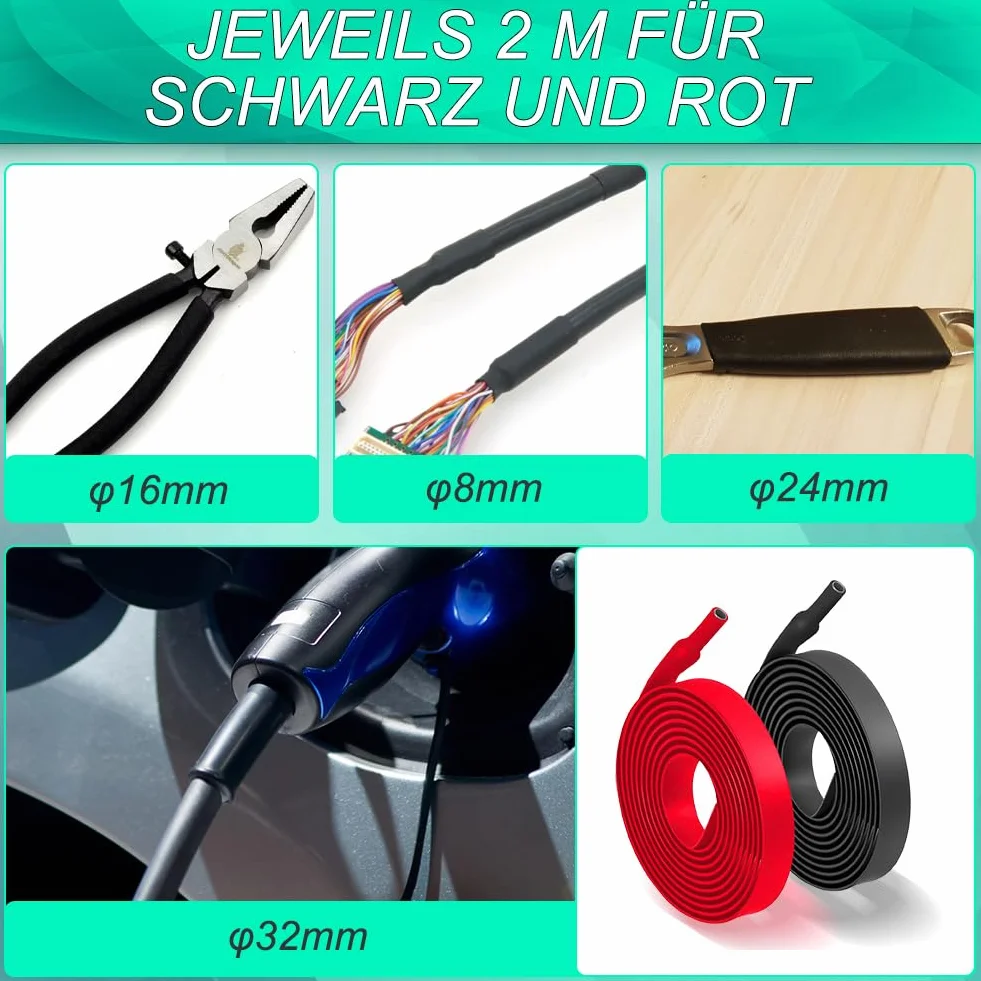 2 sztuki rurki termokurczliwe 4:1, Ø 12 mm i długości 2 m, rurki termokurczliwe z klejem, wodoodporne i izolujące, towar sprzedawany na metry, do izolacji kabli, oznakowania, wiązania kabli, napraw