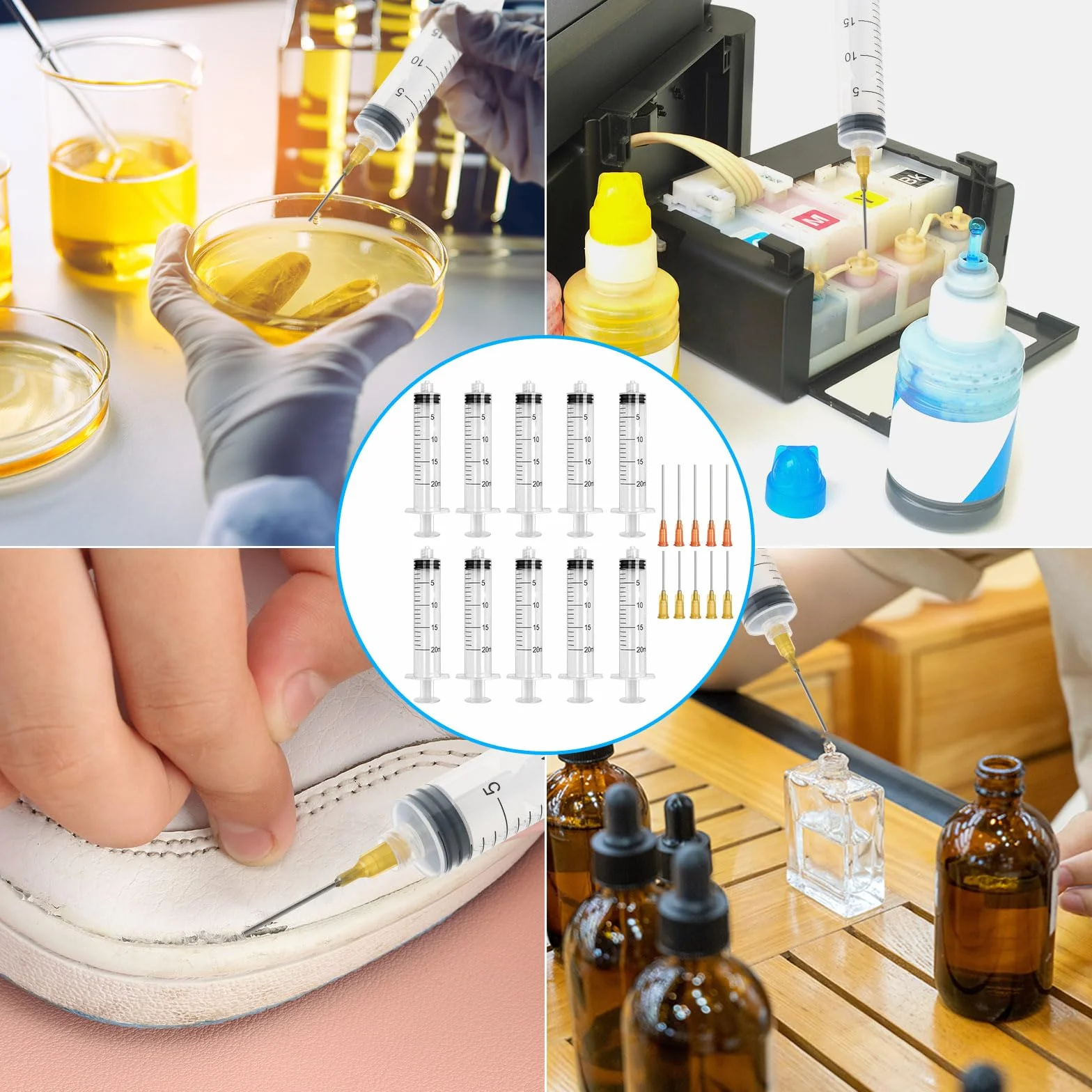 10 sztuk strzykawek 20 ml, strzykawka z tępą igłą, plastikowa strzykawka, strzykawka dozująca, strzykawka z siarą, strzykawka do iniekcji, do laboratorium, przemysłu, pomiaru przepływu, klej