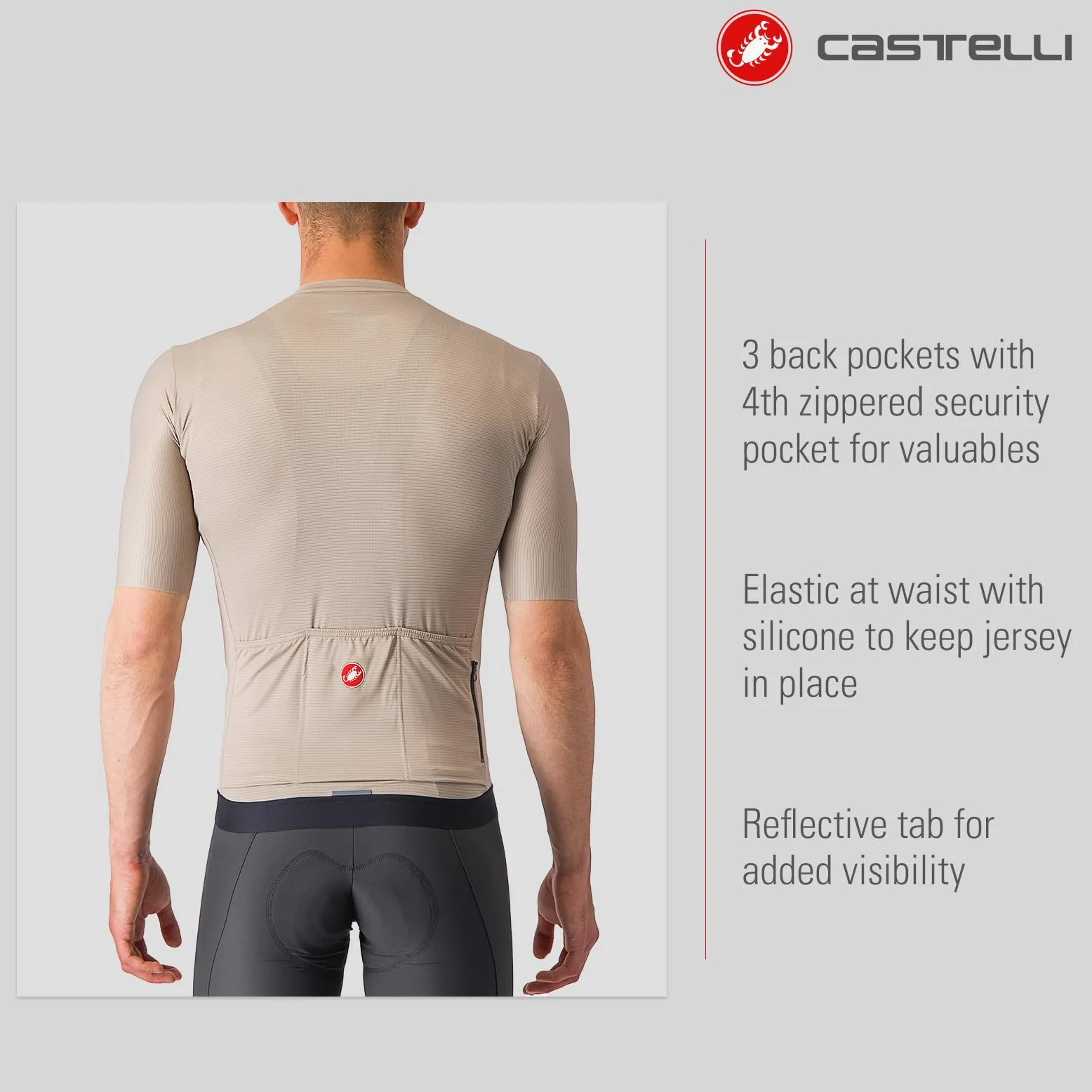 CASTELLI Espresso koszulka techniczna męska, Glina/czarny, XS