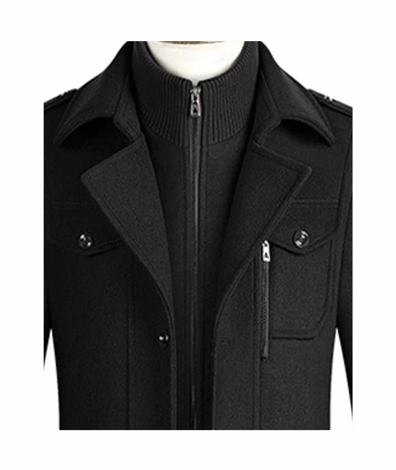 ECDAHICC Męski płaszcz zimowy Slim Fit, dwuczęściowy płaszcz do biznesu, na czas wolny, wełniany płaszcz ze stójką Peacoat
