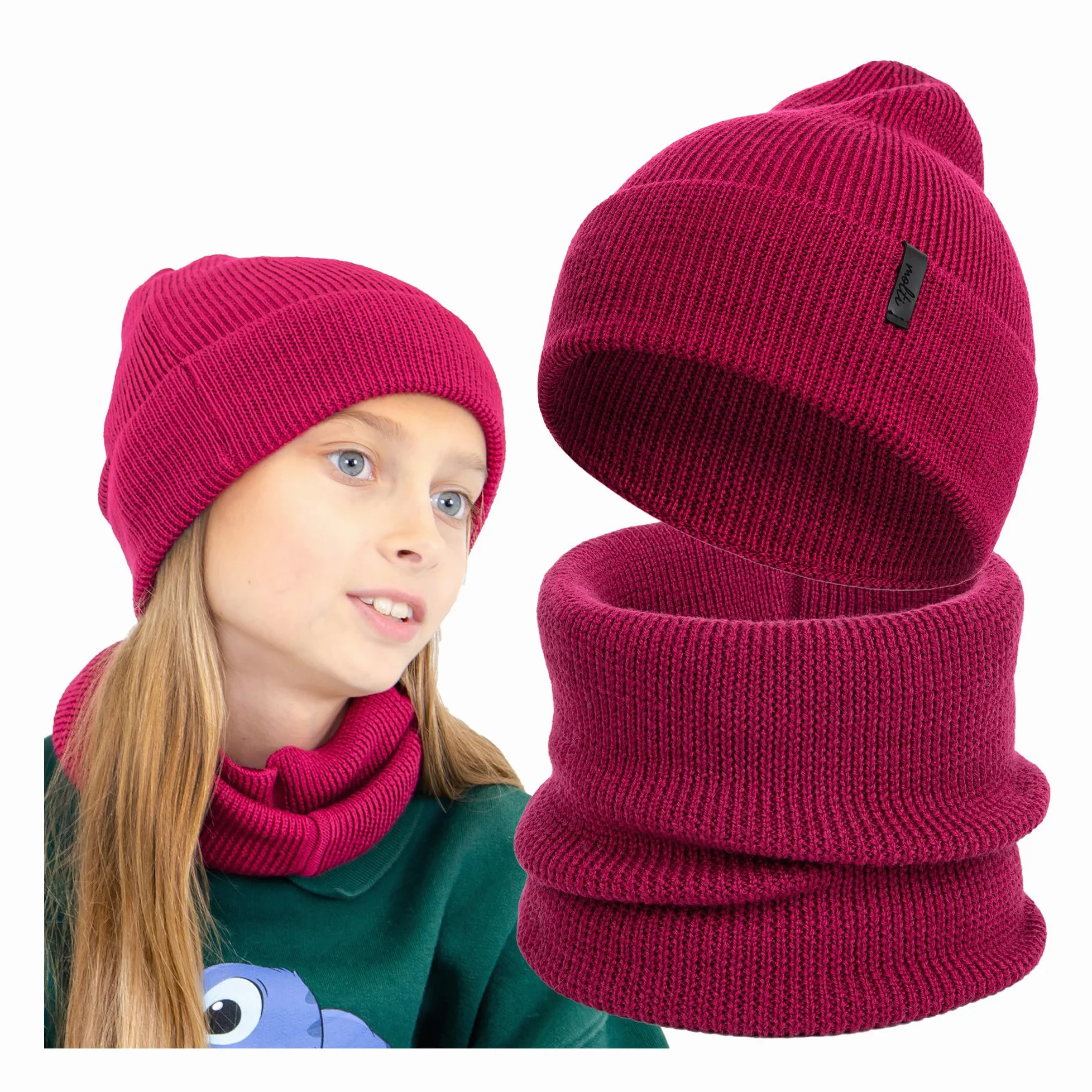 molti Dziecięca czapka beanie i komin – wełna z merynosów, czapka z dzianiny i szal typu loop dla chłopców i dziewczynek, ciepła i oddychająca, wiosna i jesień, w 5 kolorach