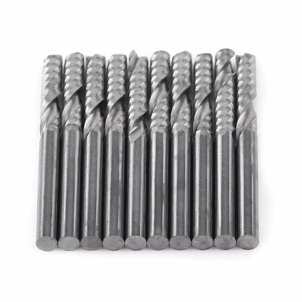 Akozon 10 sztuk frez z węglika wolframu spiralne frezy końcowe pojedynczy ostrze frez frez cnc bity 4mm trzpień