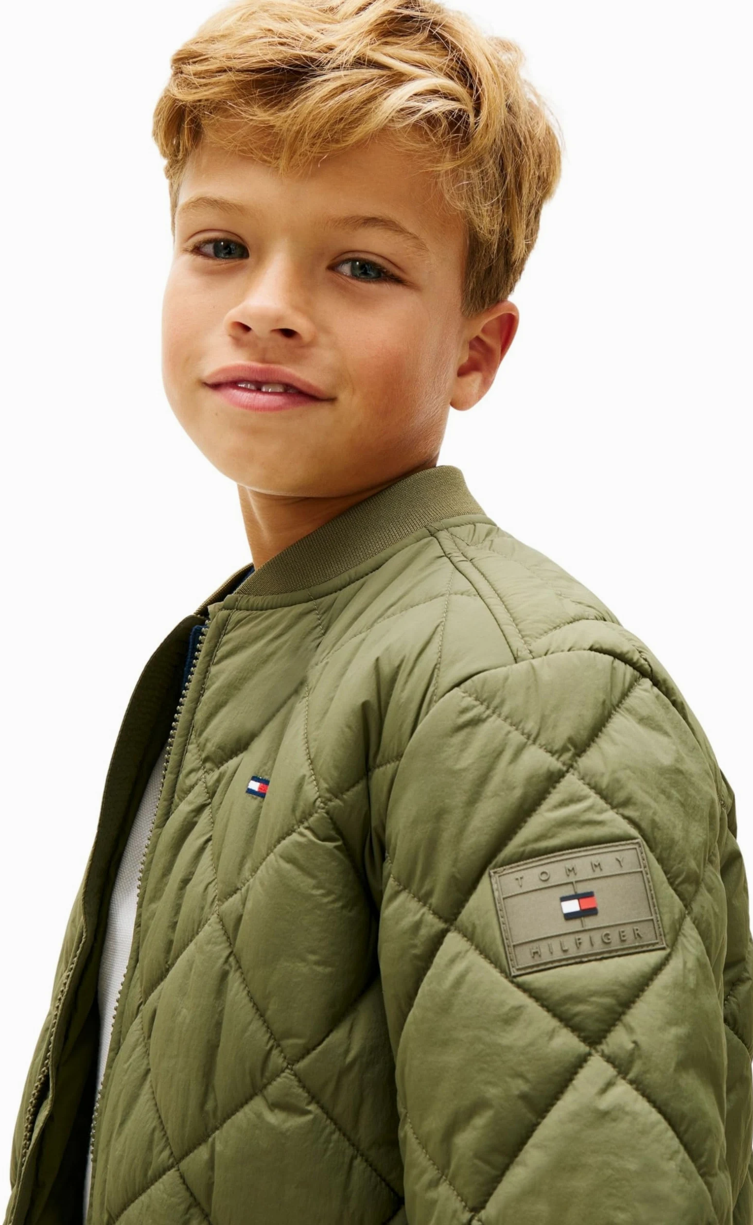 Tommy Hilfiger Pikowana lekka kurtka chłopięca KB0KB10214, zielona (Battle Green), 14 lat