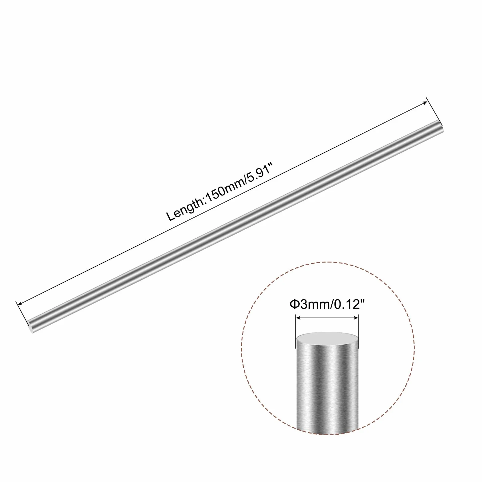 QUARKZMAN 3 mm x 150 mm (1/8" x 6") solidny okrągły pręt ze stali nierdzewnej do rękodzieła DIY 304-4 sztuki