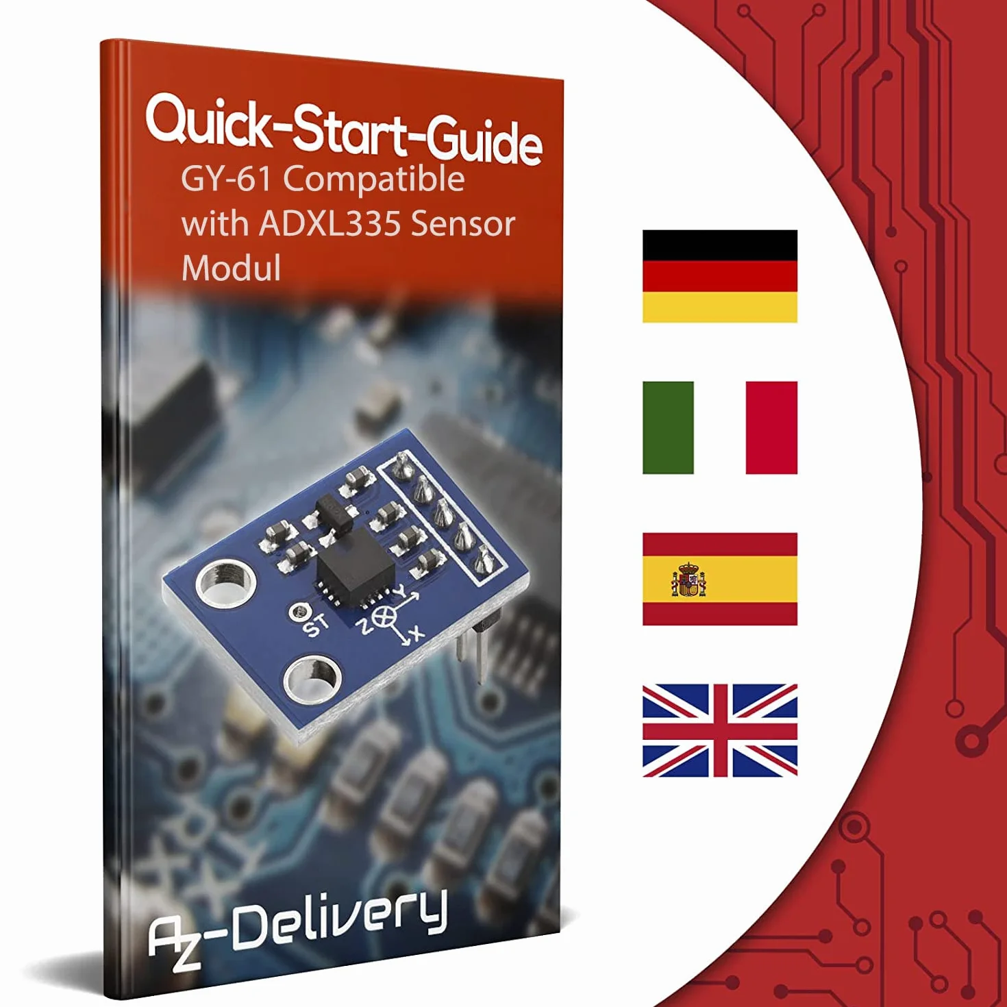 AZDelivery GY-61 Compatible with ADCL335 Przyspieszeniomierz 3-osiowy Moduł kąta nachylenia kompatybilny z Arduino i Raspberry Pi