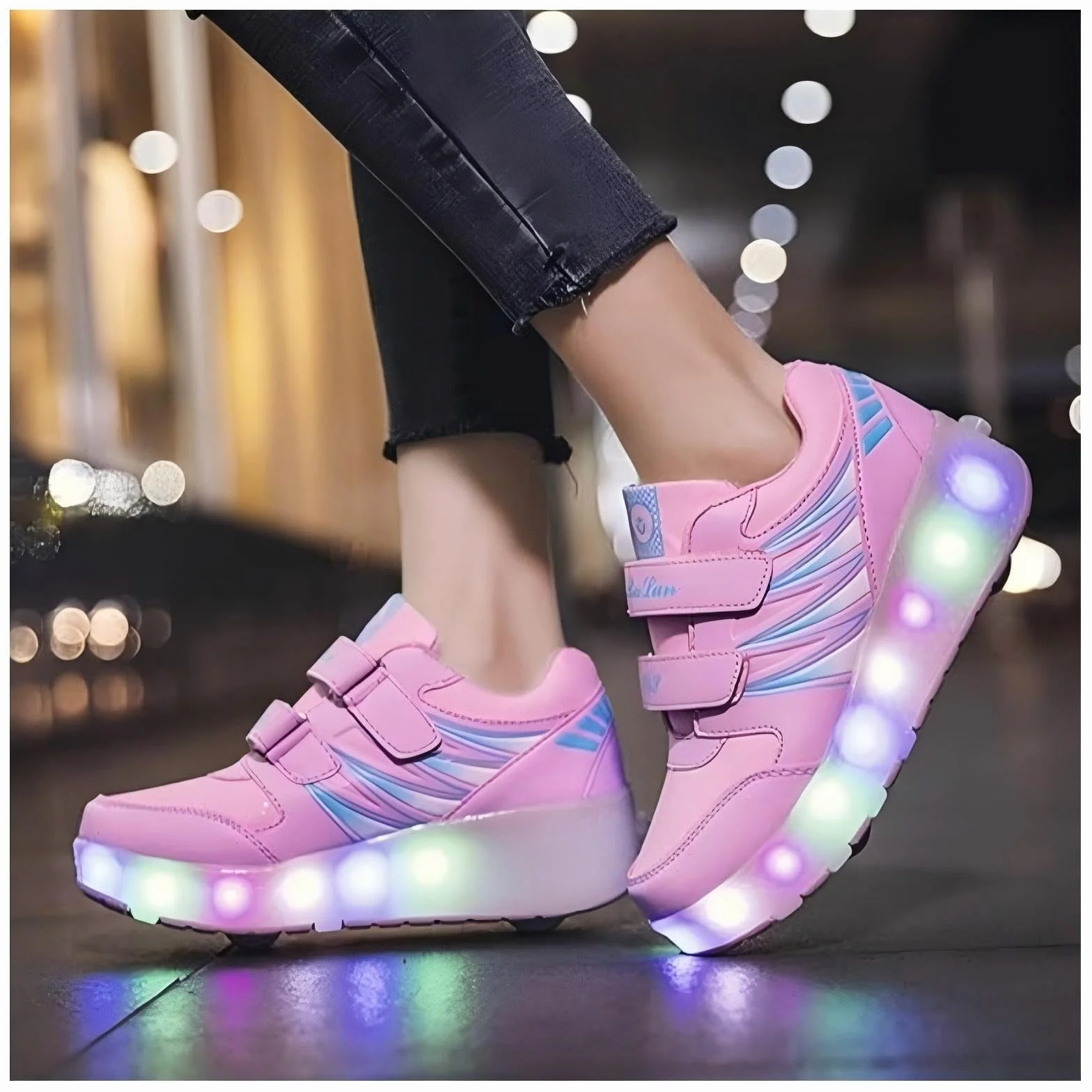 Sneakersy dziecięce z kółkami podświetlane LED USB podwójne koło outdoor