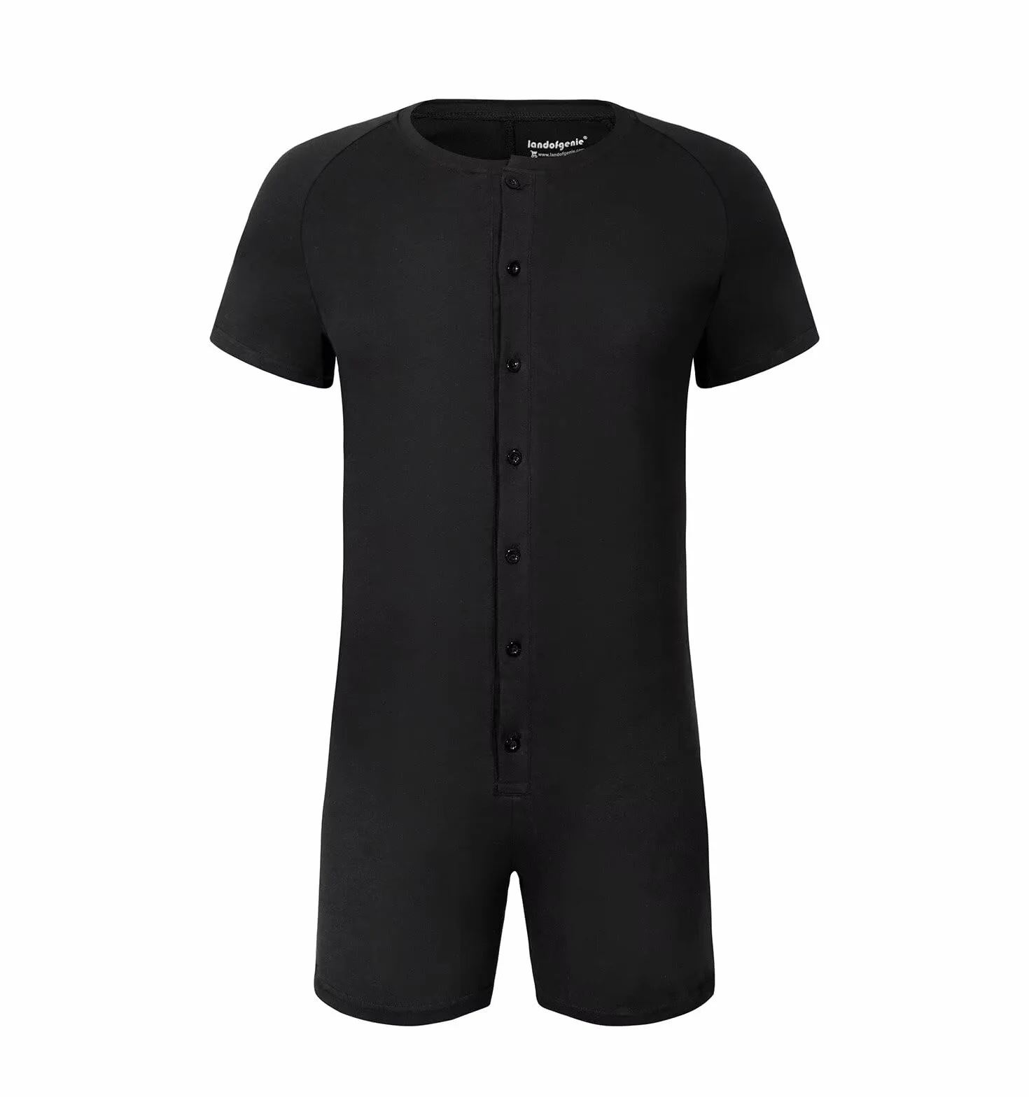 Landofgenie Mężczyźni Onesie Krótki Rękaw Bodysuit One Piece Pidżama Rompers Dolna Koszula Krocza