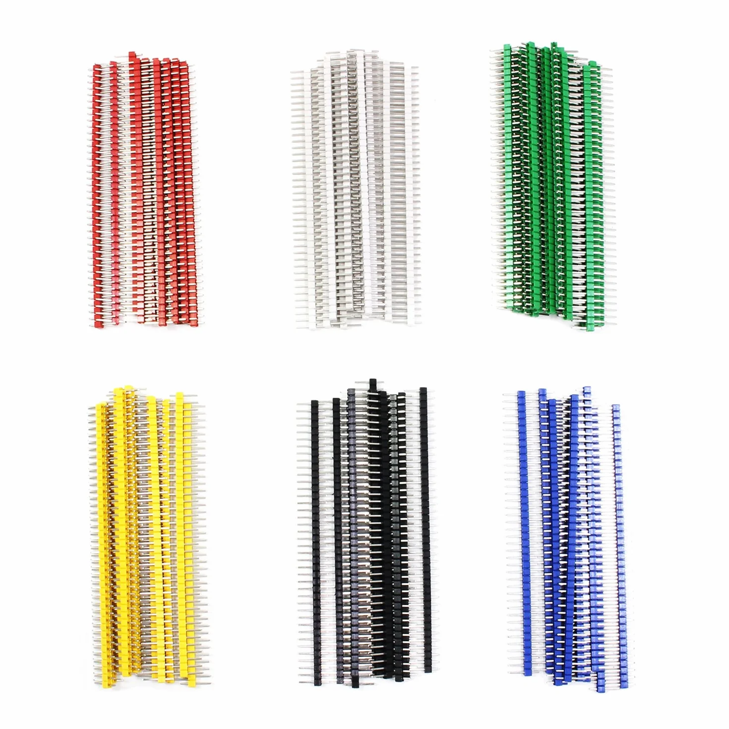 Aussel 6 kolorów 2,54 mm łamliwy nagłówek pinowy płytka PCB jednorzędowy 40-pinowy męski nagłówek złącze do Arduino Shield opakowanie 60 sztuk (PIN-6C-60PCS)